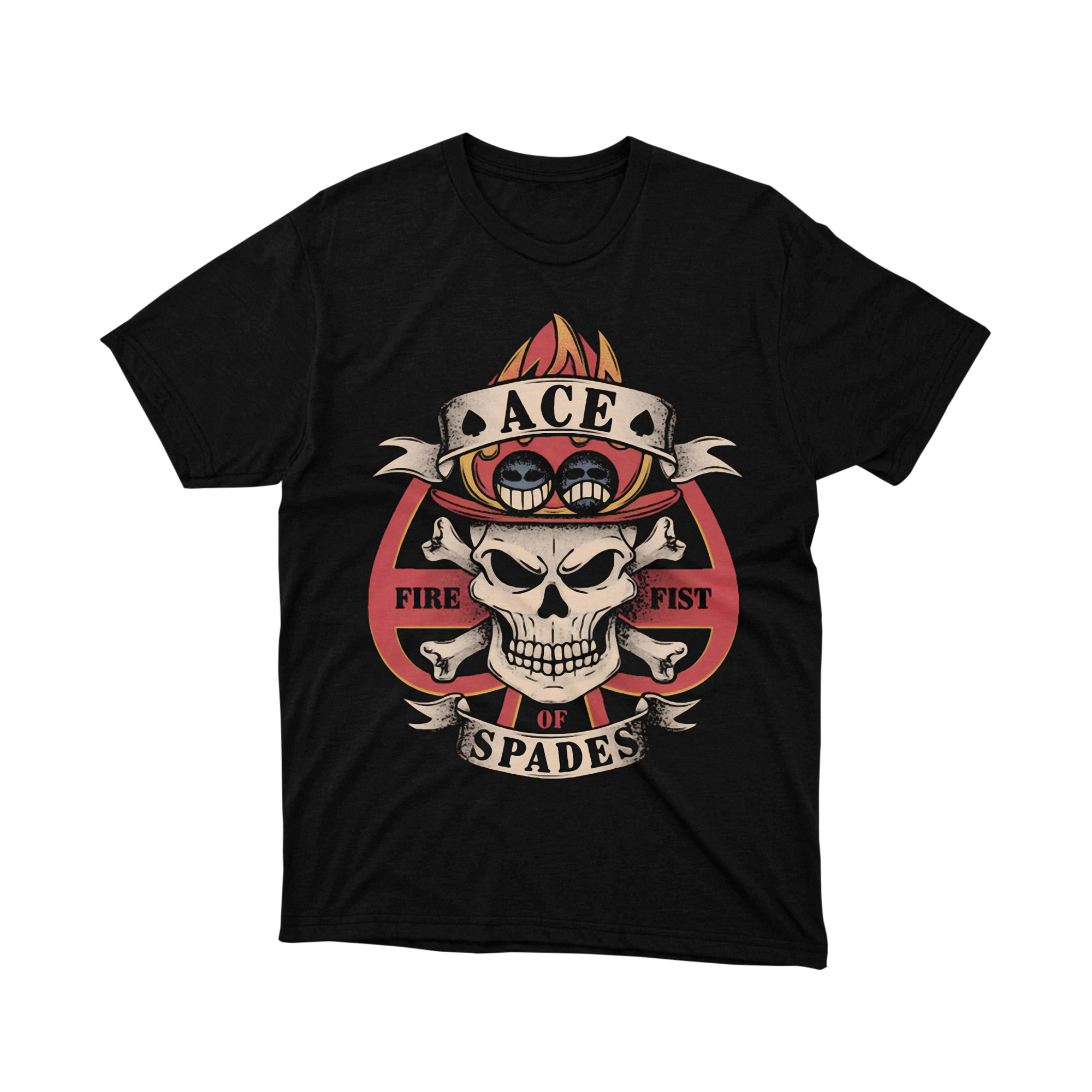 Ace Fire Fist Skull Spades Banner One Piece Vintage Art T Shirt
