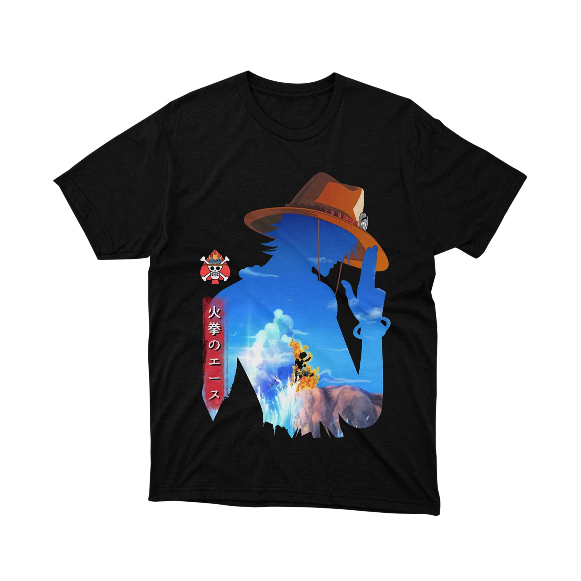 Ace Flaming Spade Silhouette Fire Tattoo One Piece Anime Art T Shirt