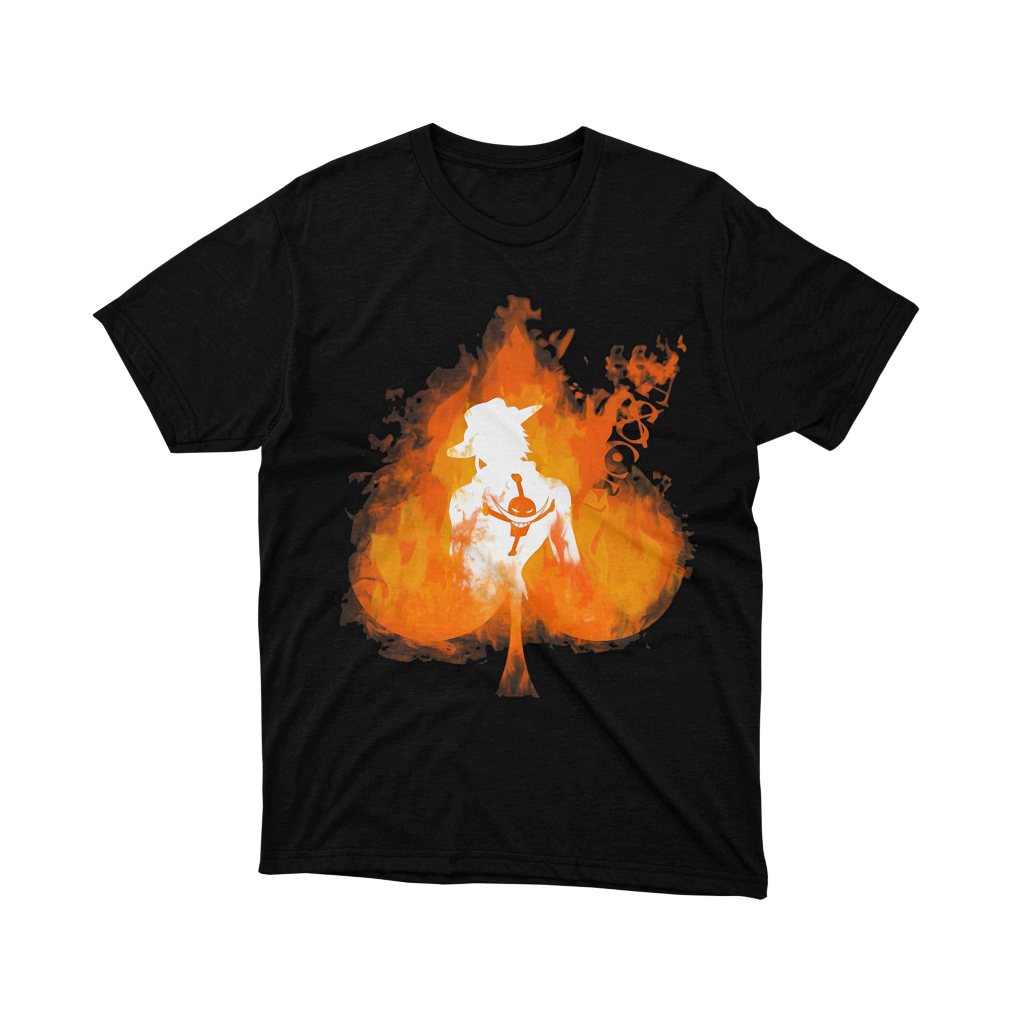 Ace Red Silhouette Burning Moon Crew One Piece Anime Art Graphic T Shirt