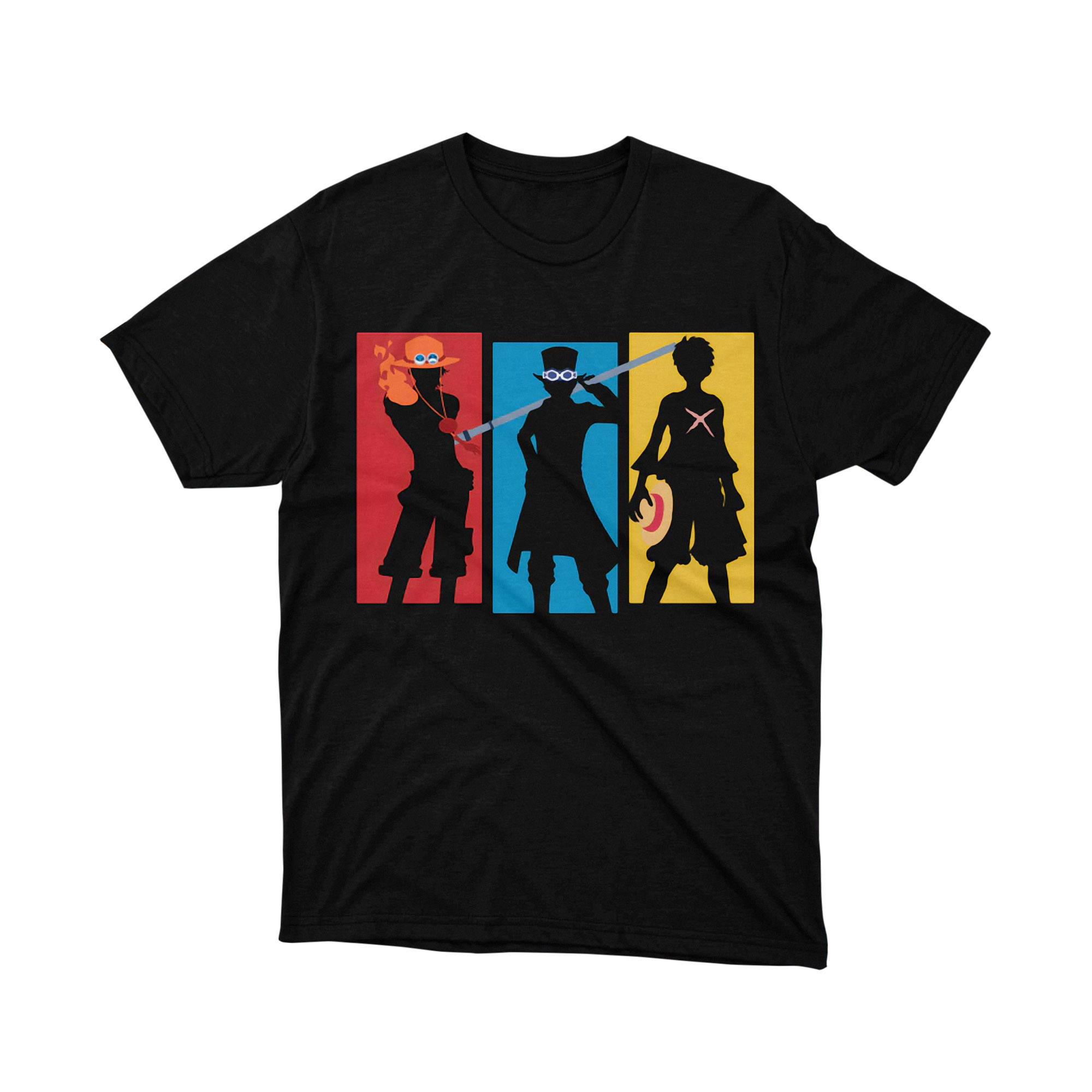 Ace Sabo Luffy Silhouette Color Panels One Piece Anime Pirate T Shirt