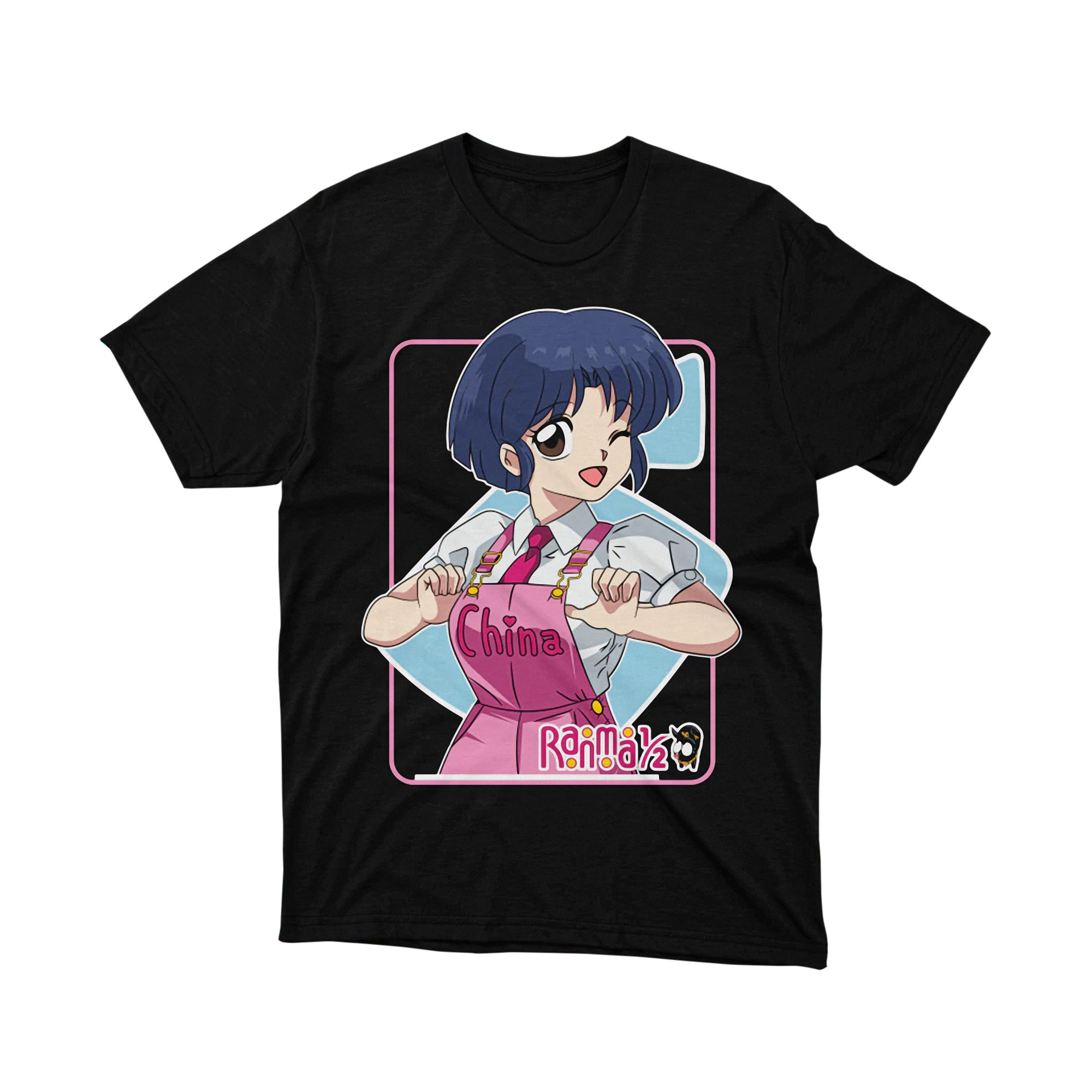 Akane Tendo Ranma Half Pink Apron Blue Dress Cute Pose Anime T Shirt
