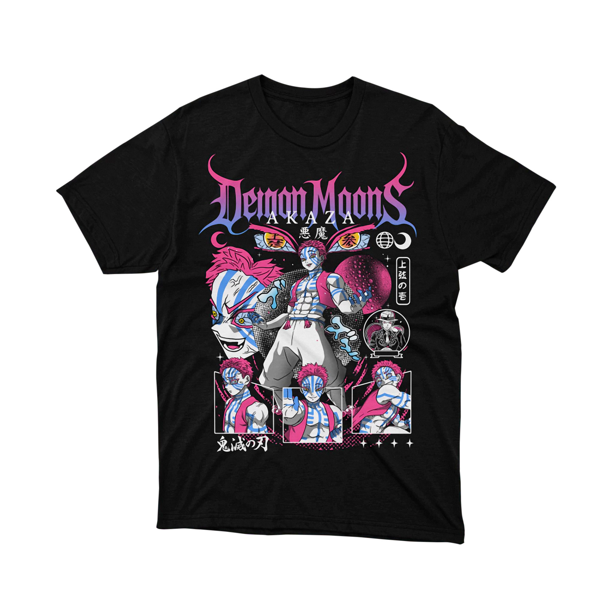 Akaza Demon Moons Villain Demon Slayer Anime T Shirt Neon Manga Otaku