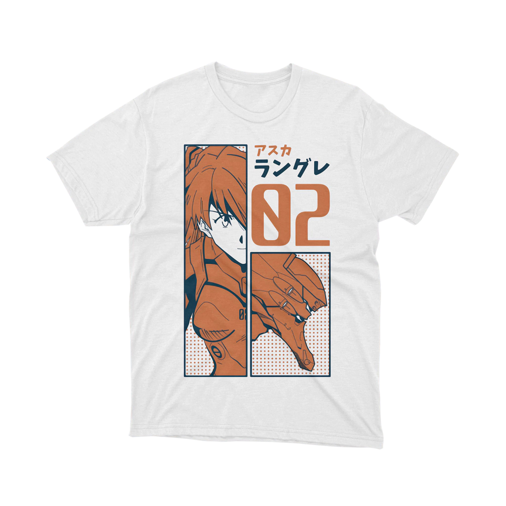 Asuka Langley 02 Shirt Anime Mecha Girl Graphic Tee Retro Orange and Blue Japanese Style Shirt for Men and Women