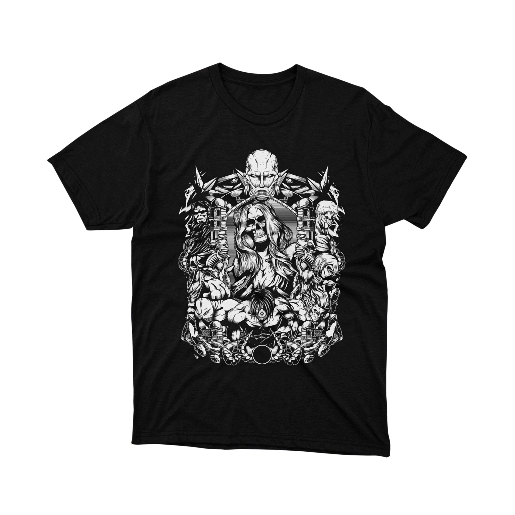 Attack on Titan All Titans Black White Roster T-Shirt, Japanese Anime Manga Group Art Tee