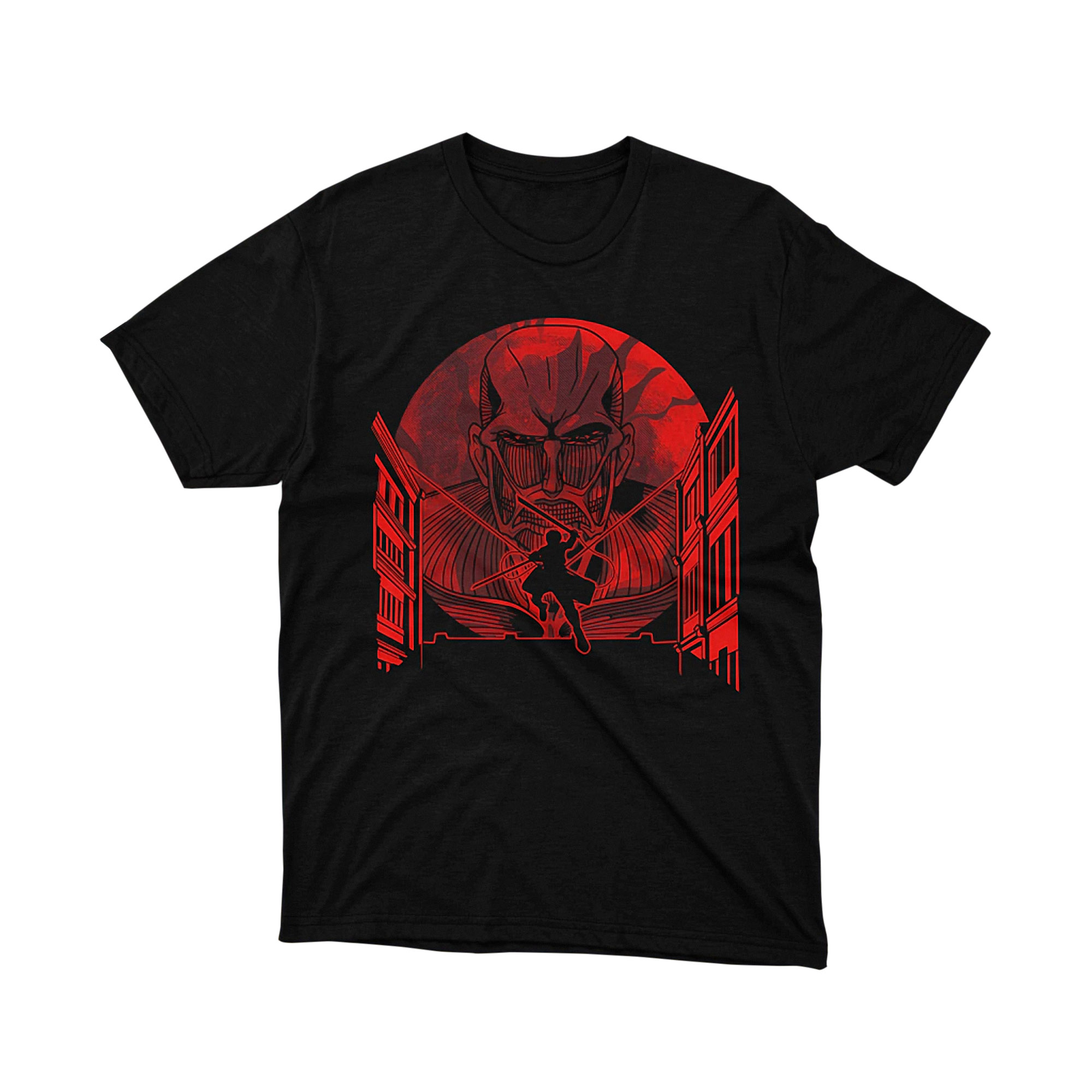 Attack on Titan Colossal Titan Red Moon Street Scene Graphic T-Shirt Anime Manga Art Retro Tee
