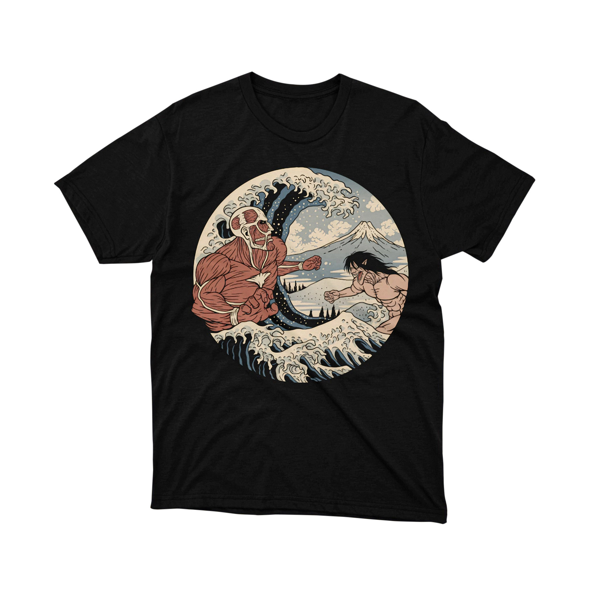 Attack on Titan Colossal vs Eren Great Wave T-Shirt, Japanese Anime Manga Japan Art Graphic Tee