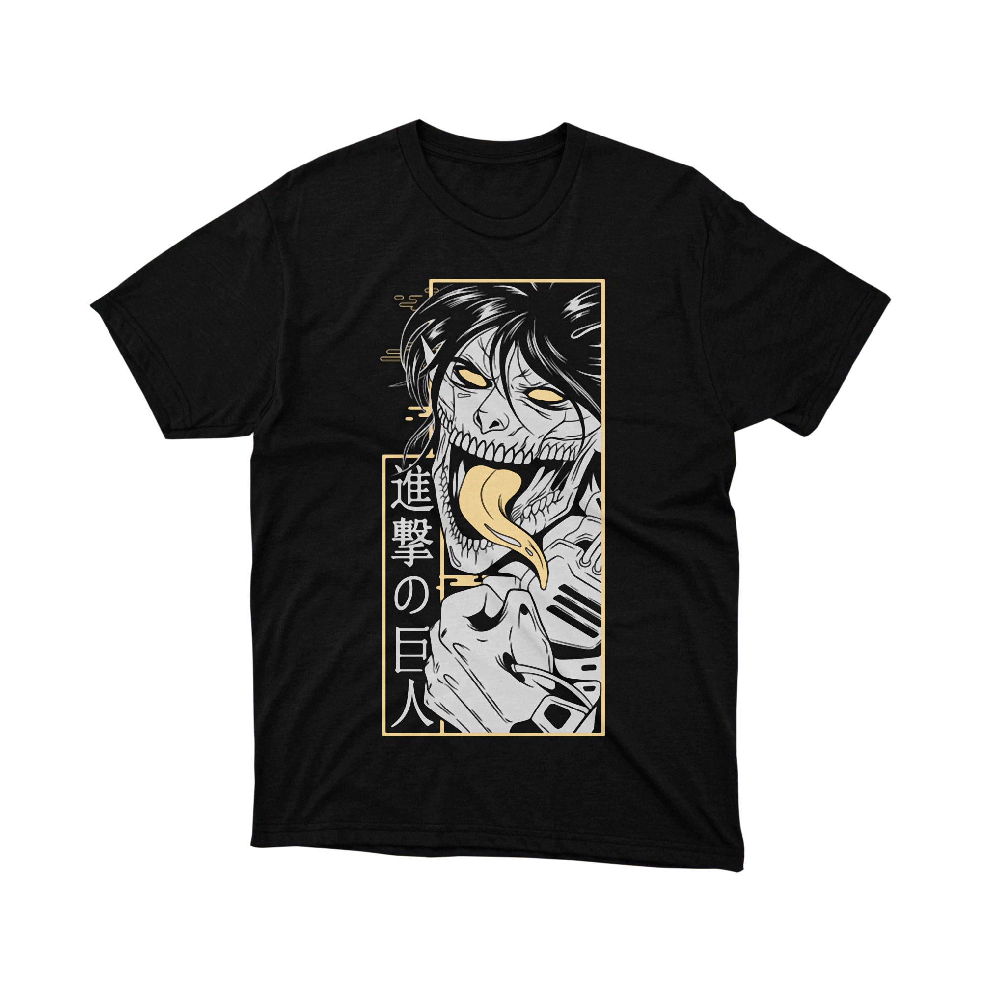 Attack on Titan Eren Jaeger Crazy Tongue Kanji T-Shirt, Japanese Anime Manga Monster Art Tee