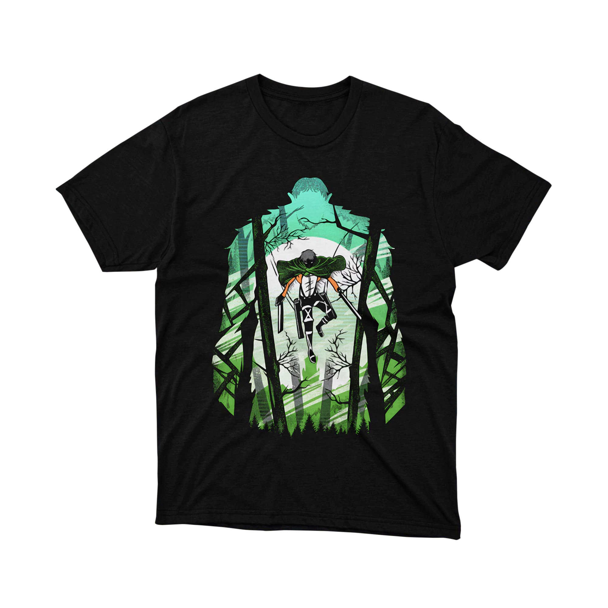 Attack on Titan Levi Jungle Forest Green Silhouette T-Shirt, Japanese Anime Manga Scout Art Tee