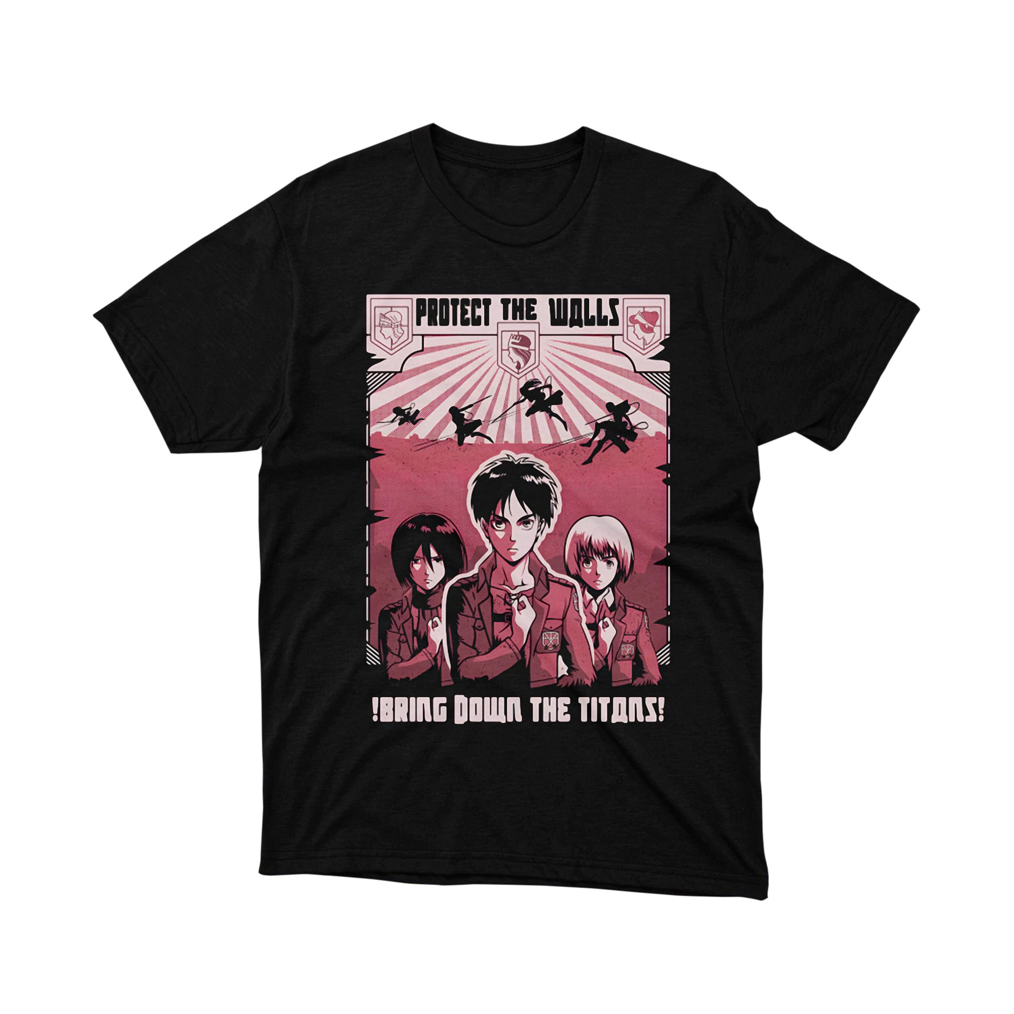 Attack on Titan Protect the Walls Poster T-Shirt, Anime Manga Scouts School Style Urban Art Tee