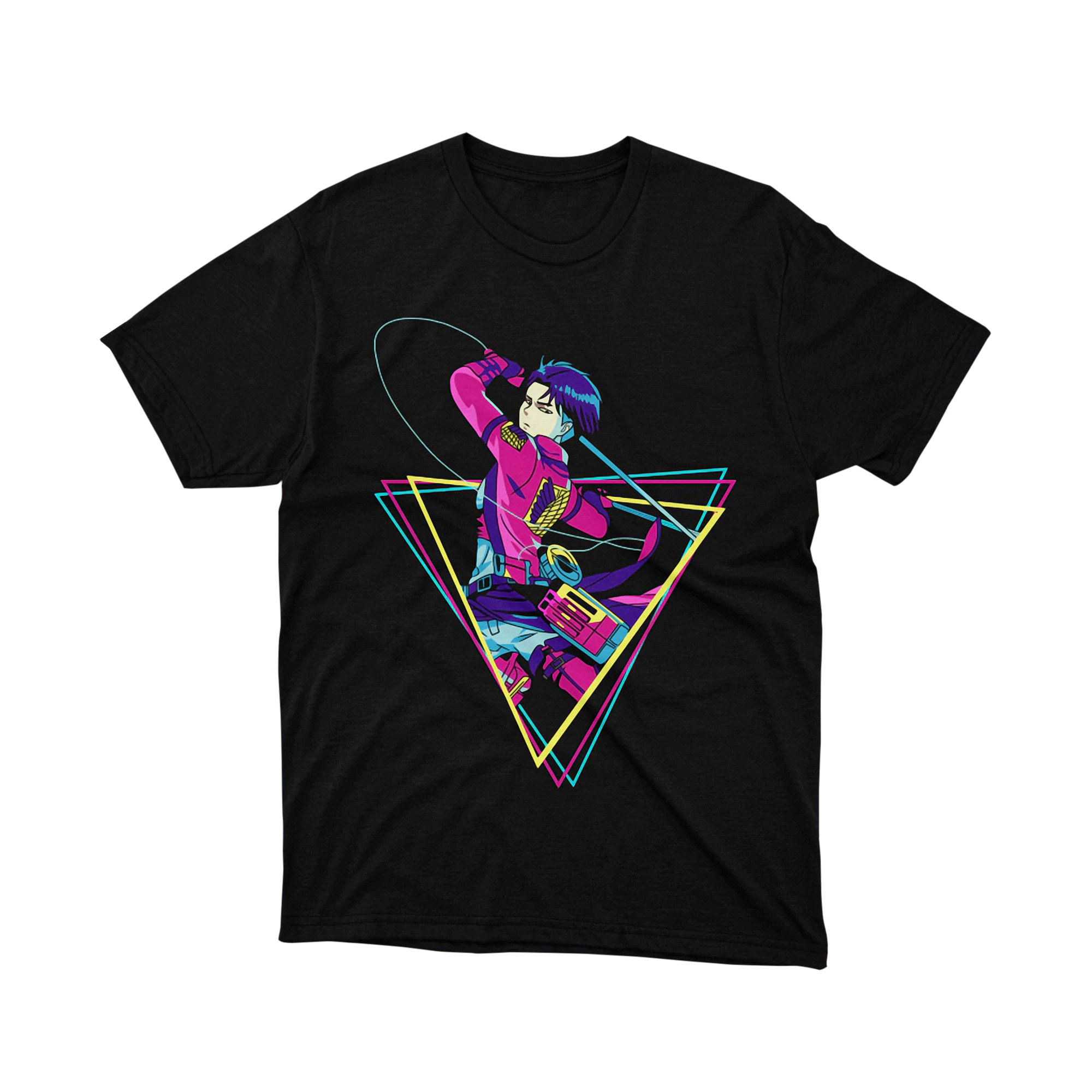Attack on Titan Retro Anime Levi Neon Vaporwave T-Shirt Japanese Urban Manga Streetwear Tee