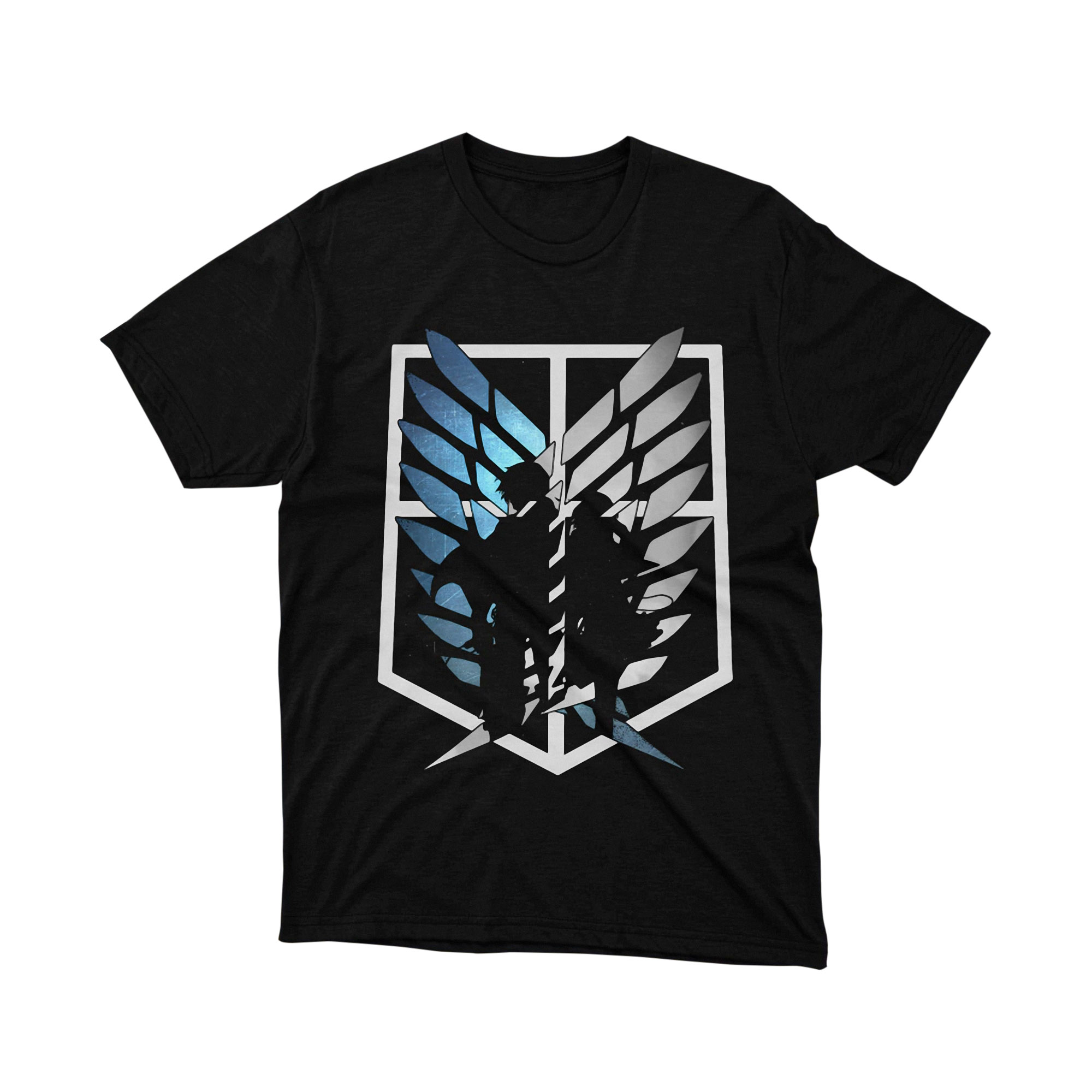 Attack on Titan Scout Regiment Blue Wings Silhouette T-Shirt Anime Japanese Manga Urban Art Tee