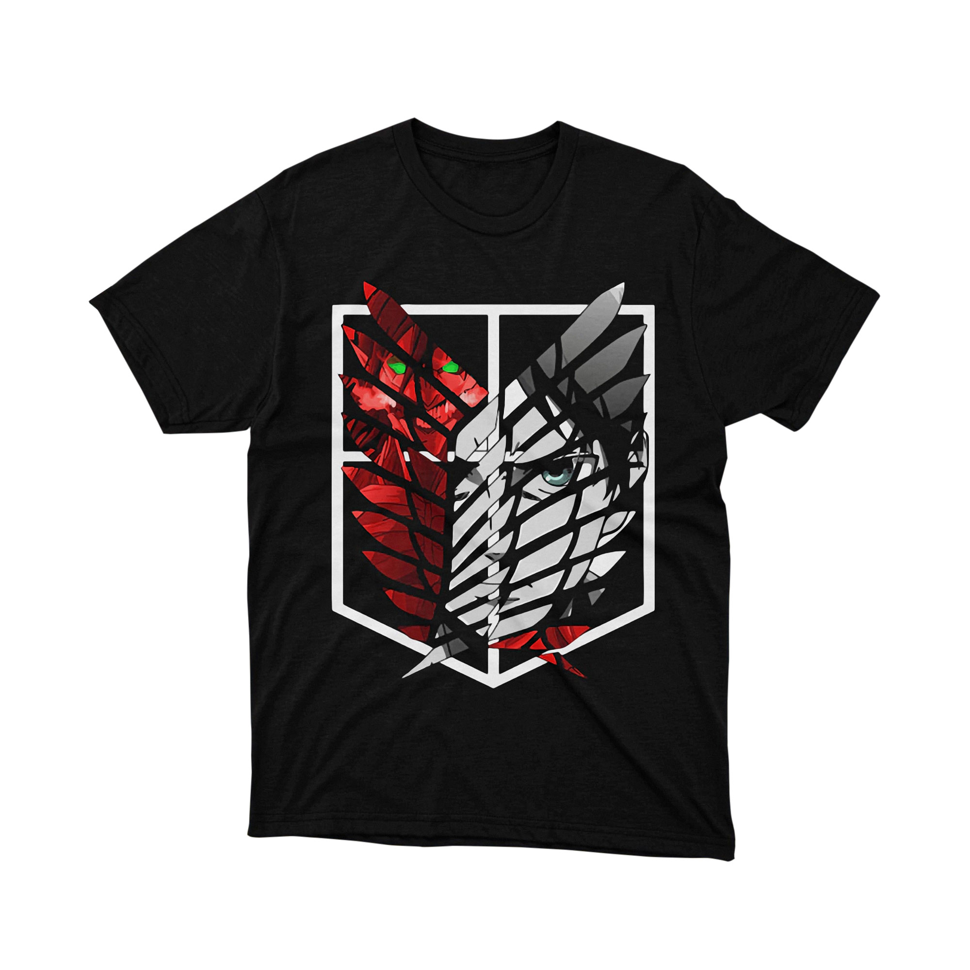 Attack on Titan Scout Regiment Split Face Graphic T-Shirt Anime Japanese Manga Hero Art Tee