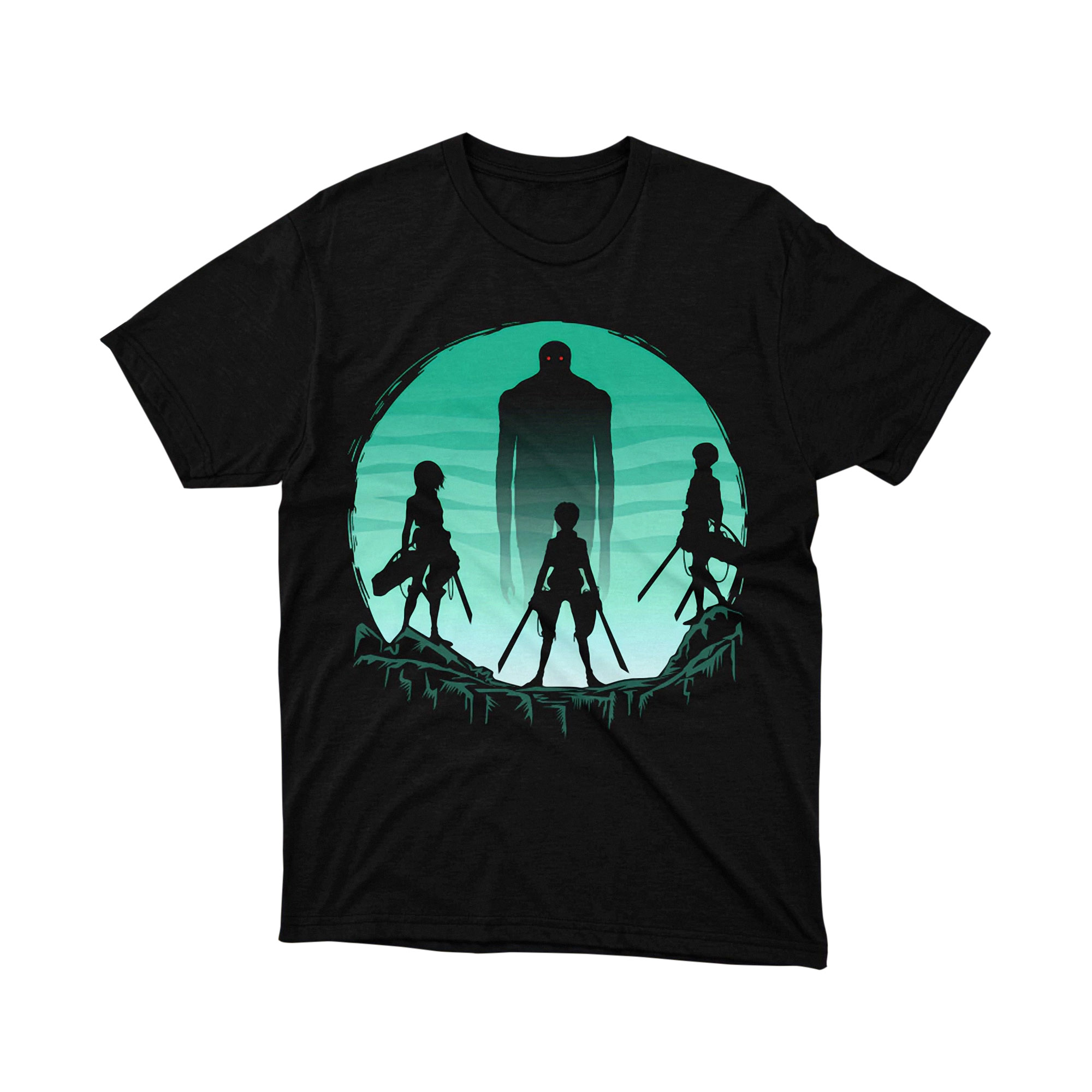 Attack on Titan Scouts Green Titan Silhouette T-Shirt Anime Manga Japanese Urban Art Retro Tee