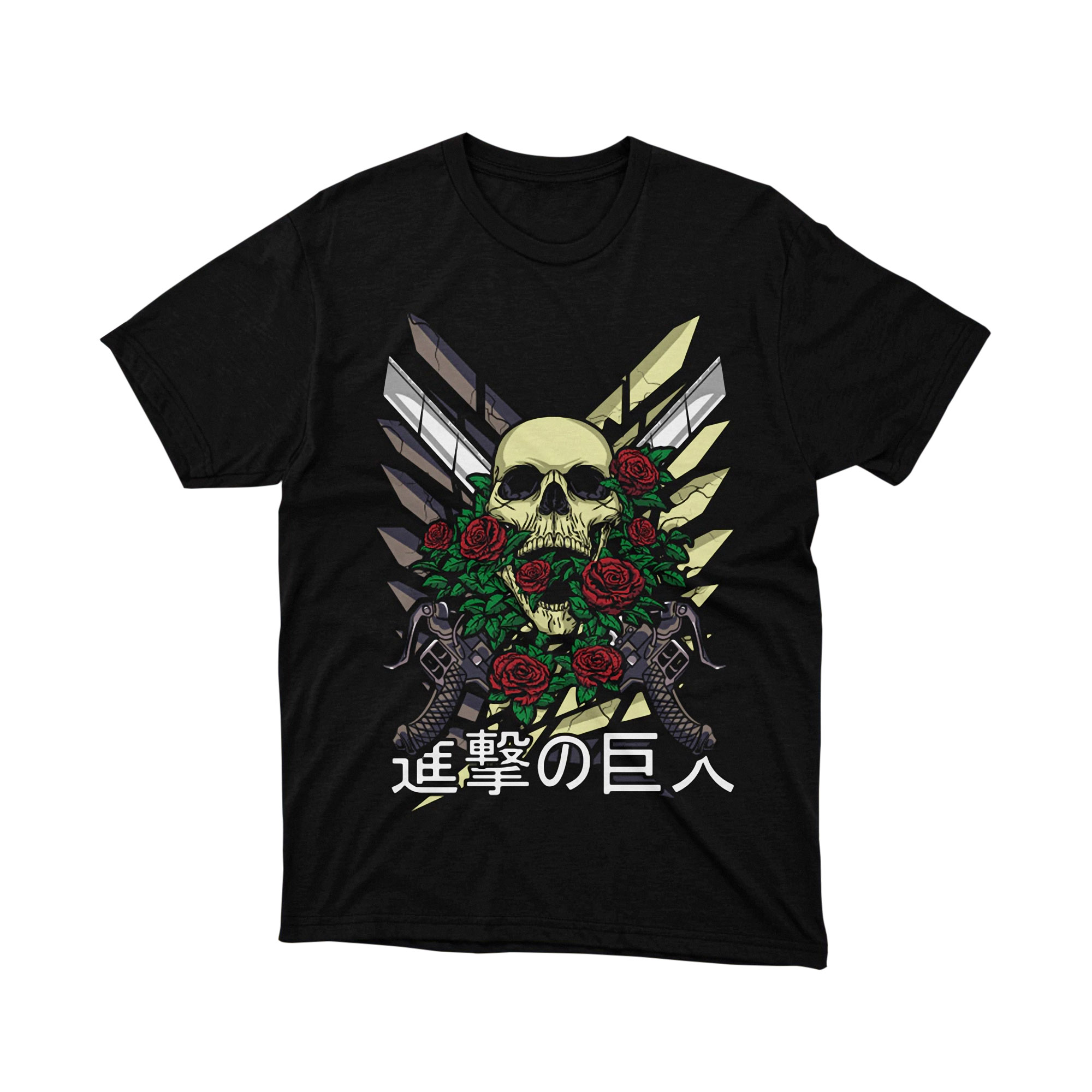 Attack on Titan Skull Roses Scout Regiment T-Shirt Japanese Anime Manga Urban Art Retro Tee