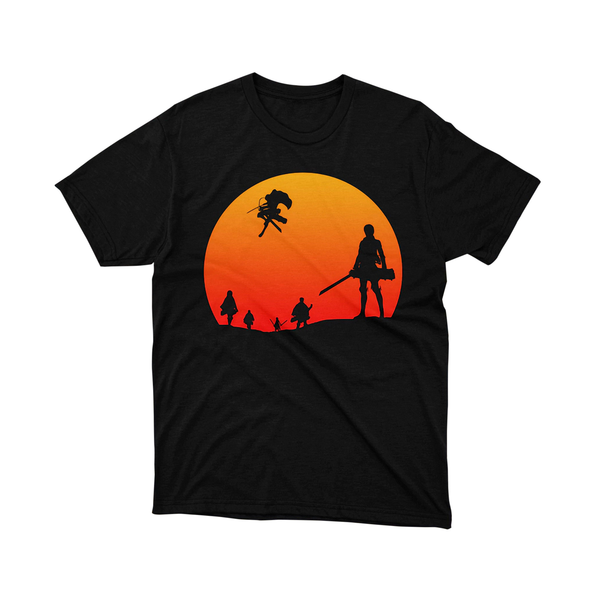 Attack on Titan Sunset Scouts Silhouette T-Shirt, Japanese Anime Manga Urban Art Retro Gift Tee