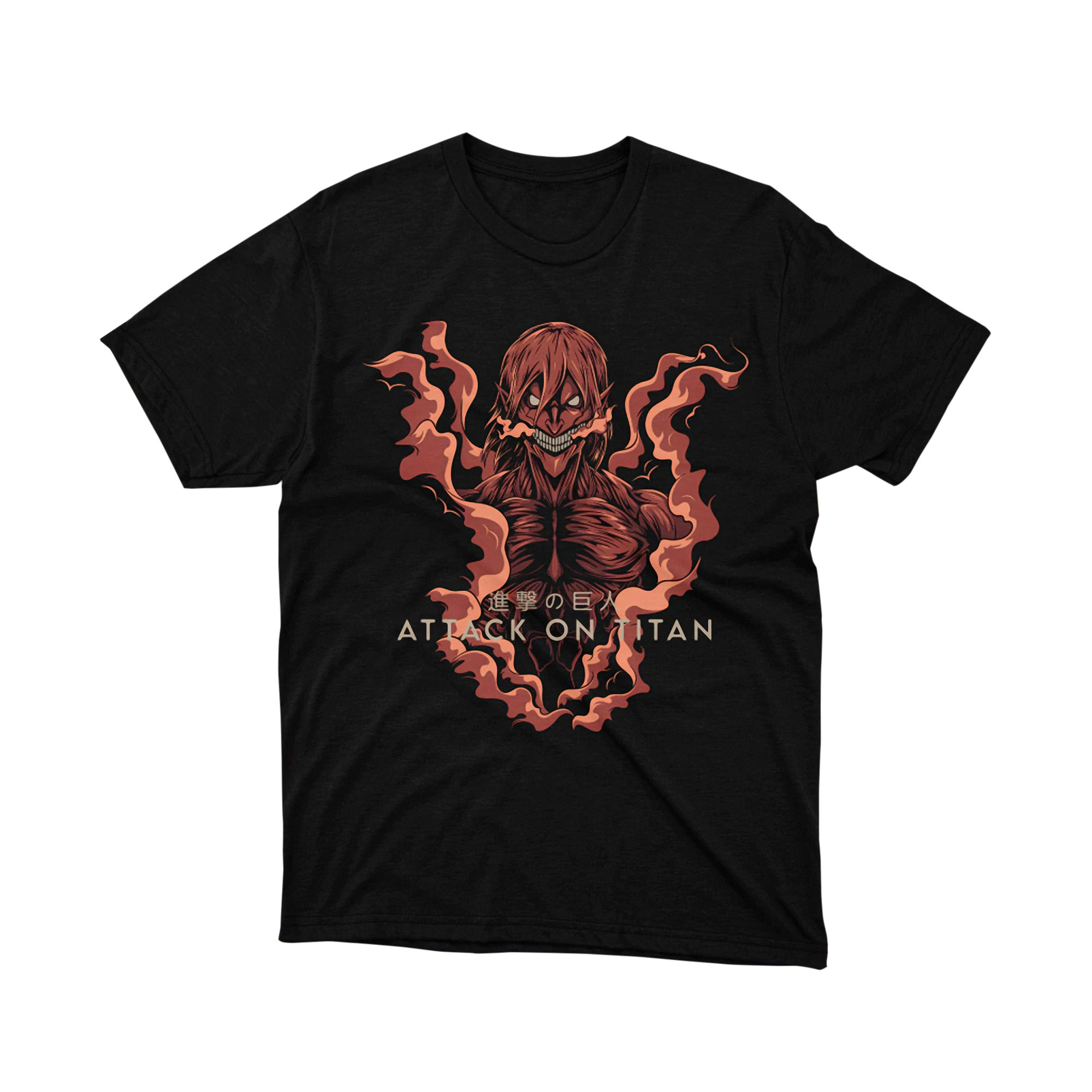 Attack on Titan Titan Flames Kanji Graphic T-Shirt, Japanese Anime Manga Monster Art Streetwear