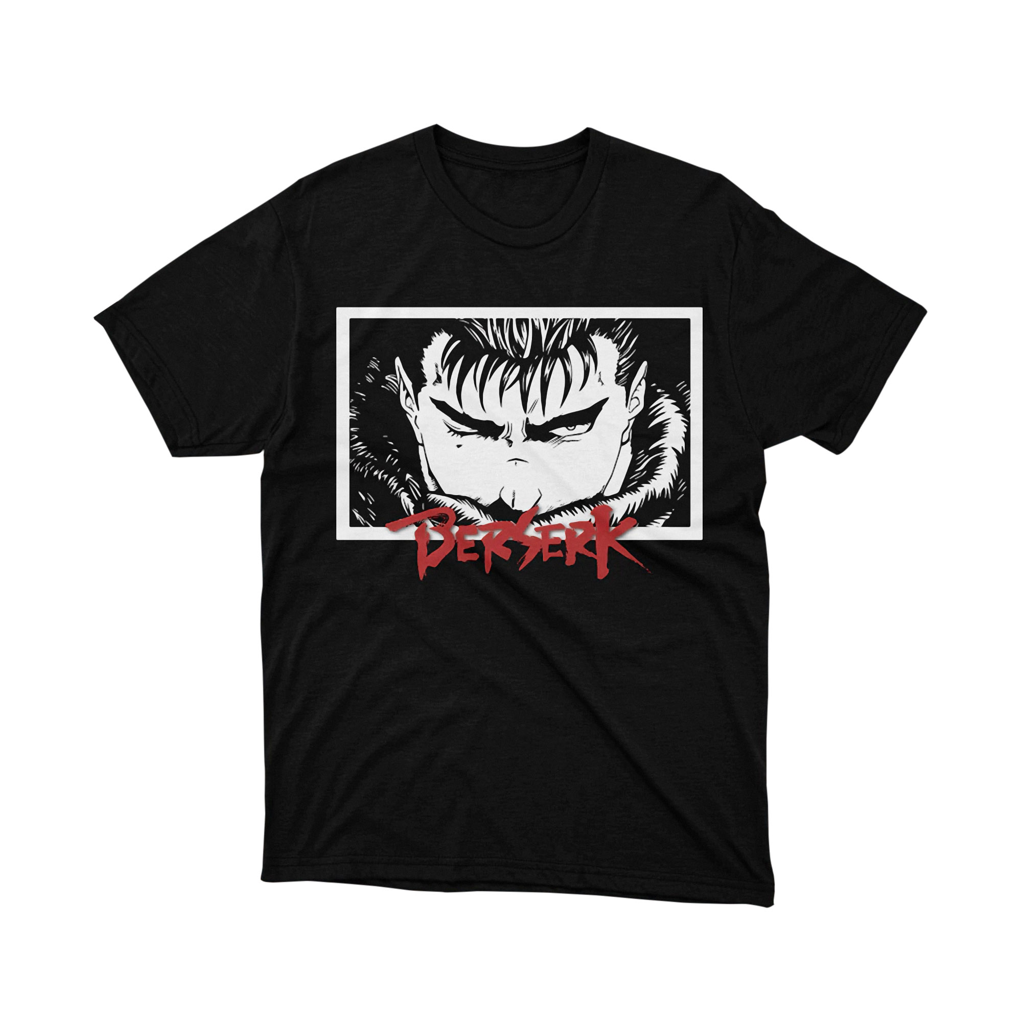 Berserk Guts Stare Eyes Black White T-Shirt, Manga Art Graphic Tee, Dark Anime Shirt, Japanese Comic Fan Gift