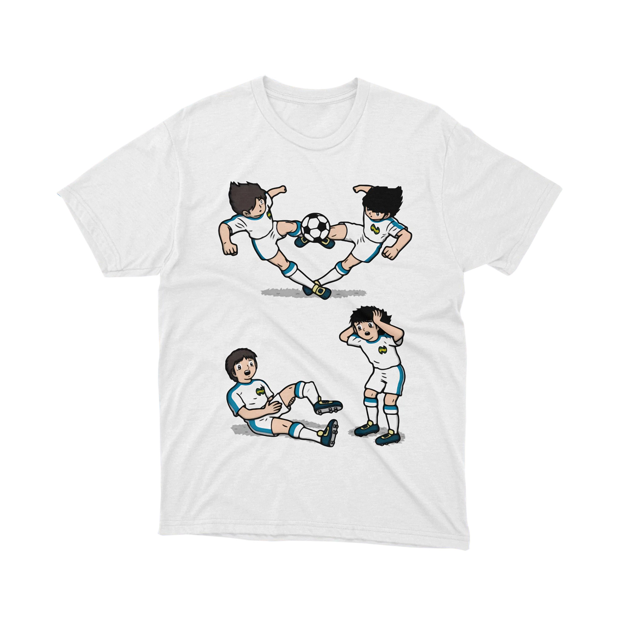 Captain Tsubasa Funny Soccer Fail Chibi Style Comic White T Shirt