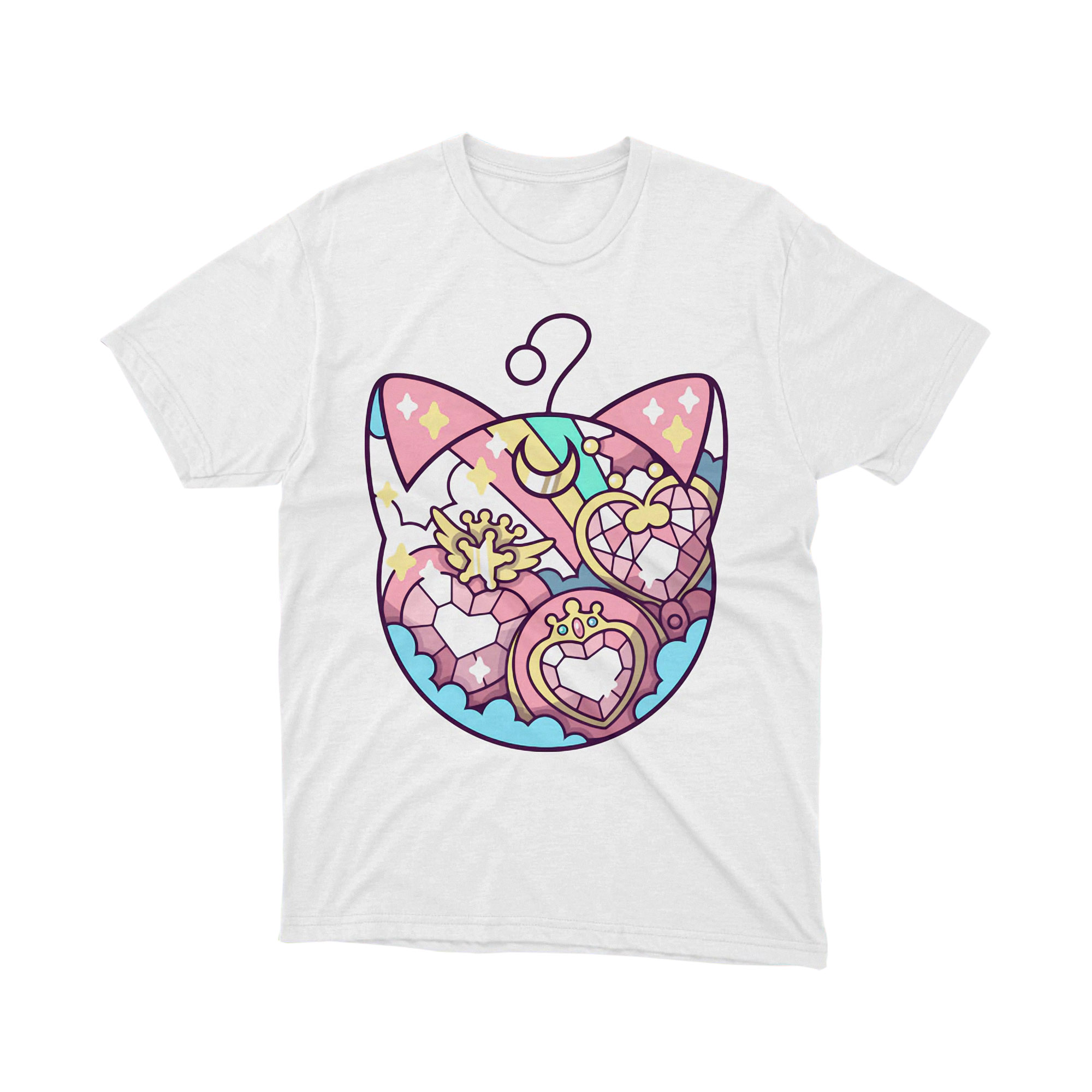 Cat Head Heart Compact Brooch Stained Glass Pastel Kawaii Sailor Moon T Shirt