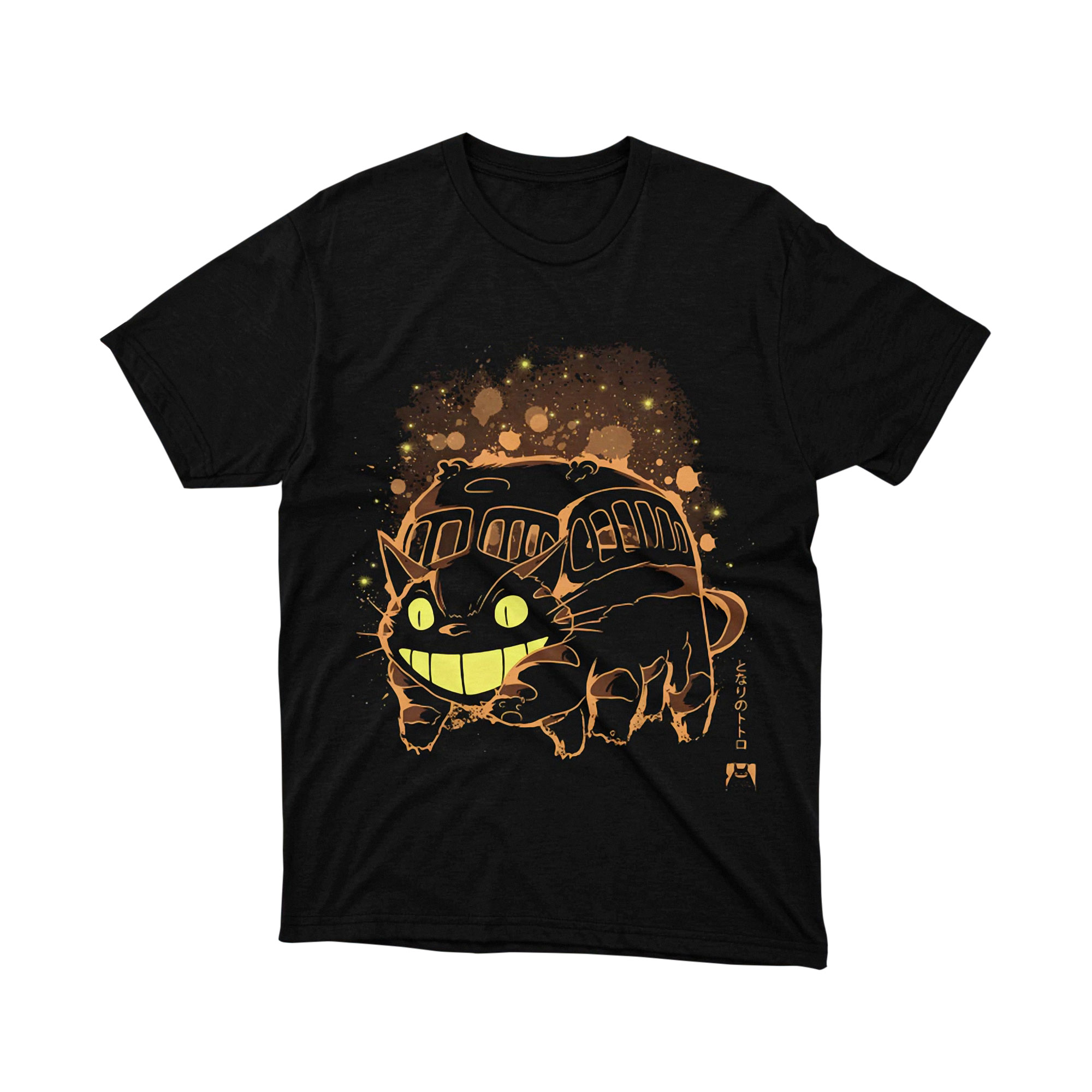 Catbus Totoro Neon Grin Japanese Anime Glow Black T Shirt