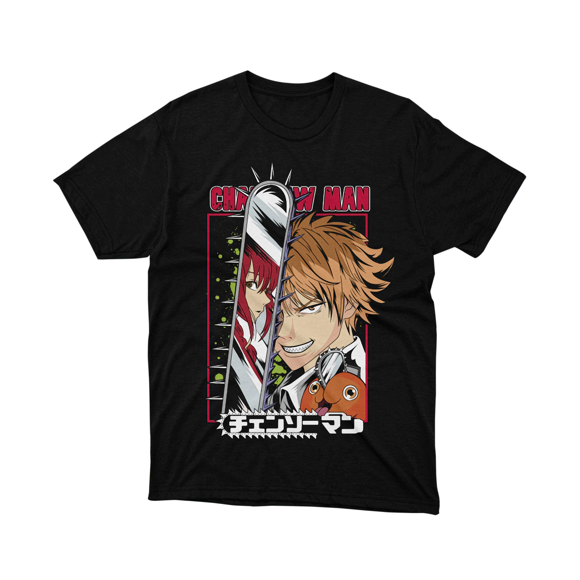 Chainsaw Man Split Face Anime T Shirt Denji Kobeni Double Character Manga Art