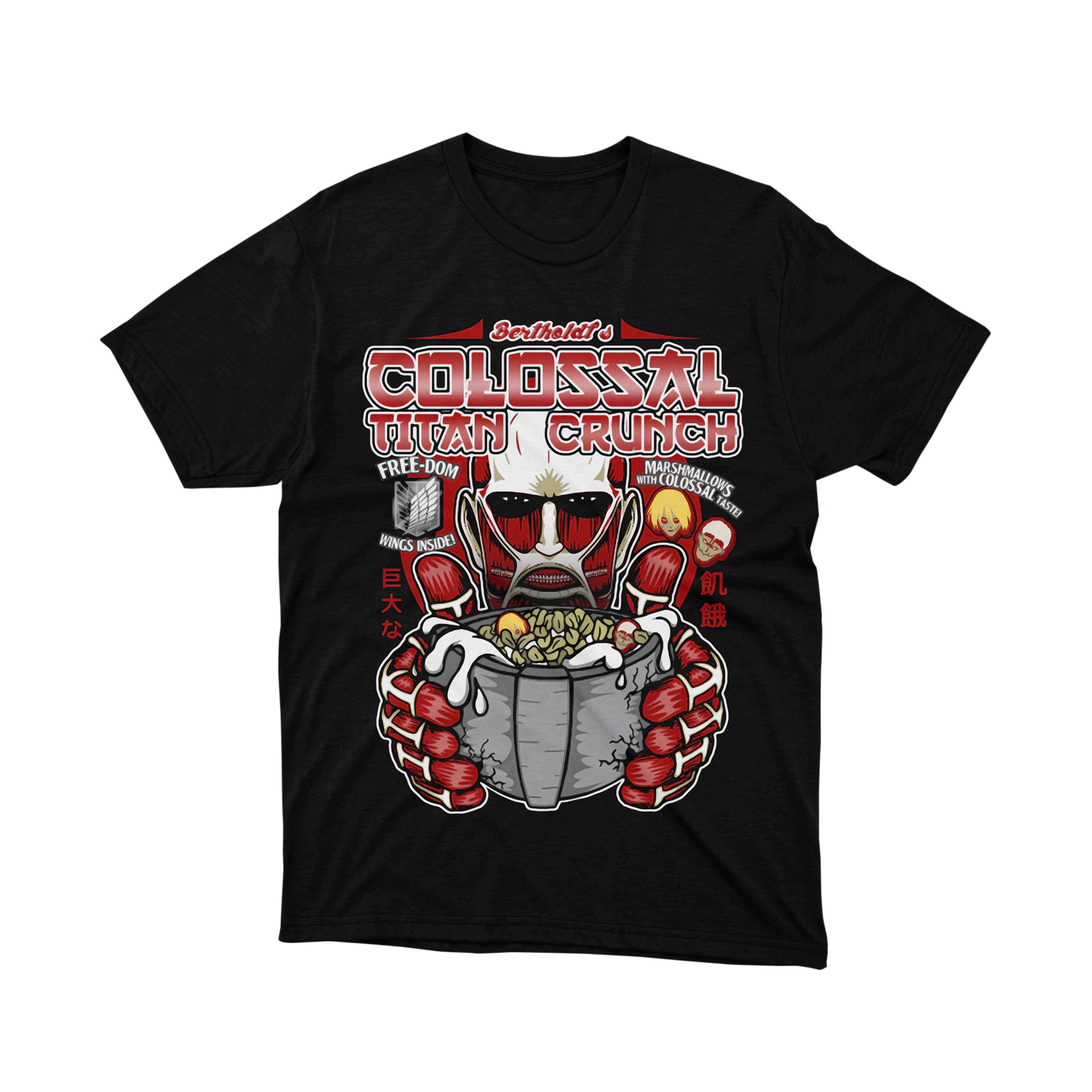 Colossal Titan Crunch Parody Cereal T-Shirt, Attack on Titan Anime Funny Japanese Manga Tee