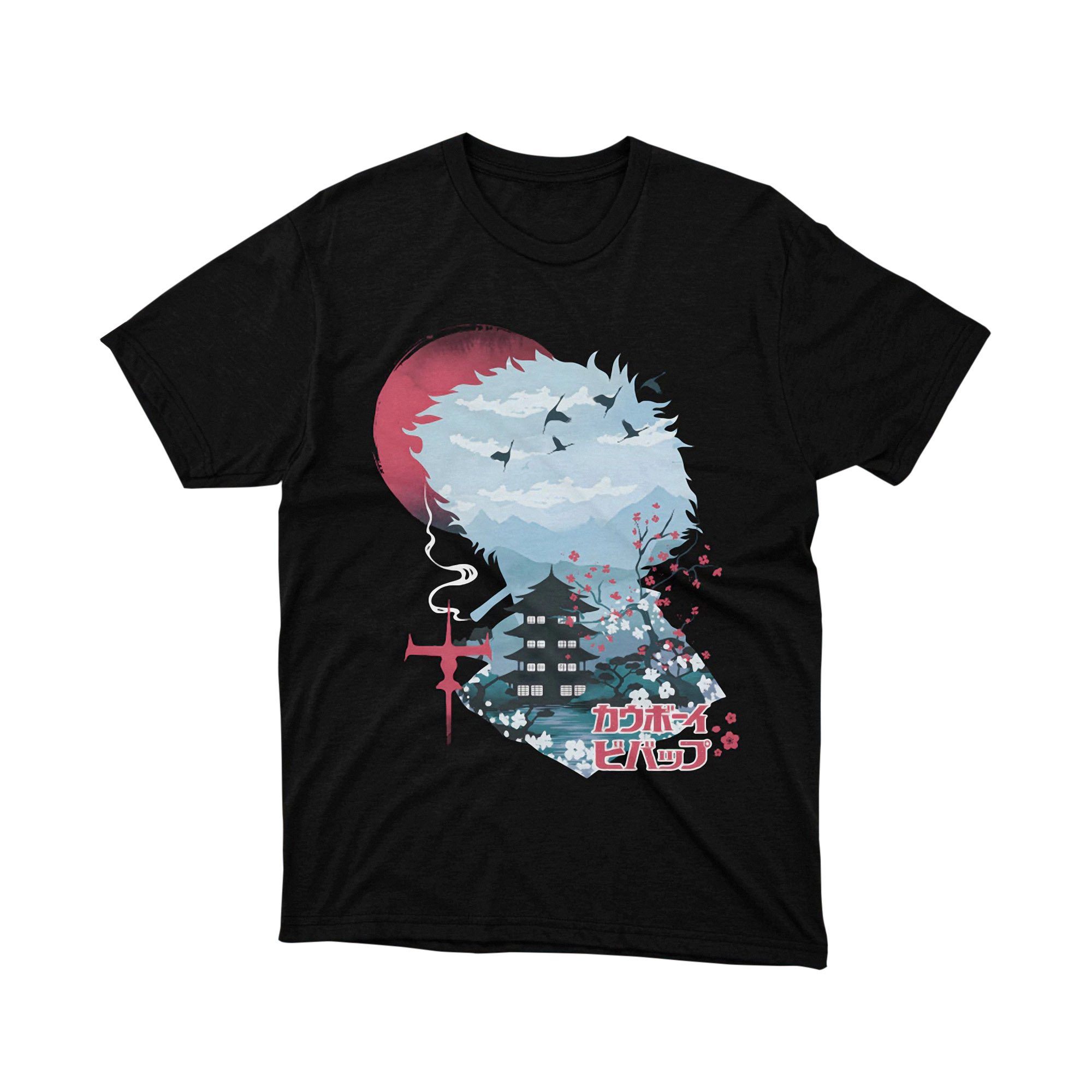 Cowboy Bebop Japanese Skyline Anime T Shirt Spike Silhouette Cherry Blossom Art