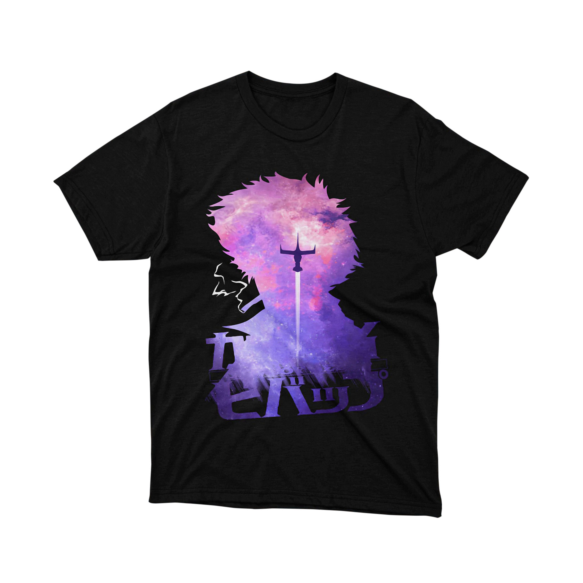 Cowboy Bebop Silhouette Galaxy Anime T Shirt Purple Space Ship Art