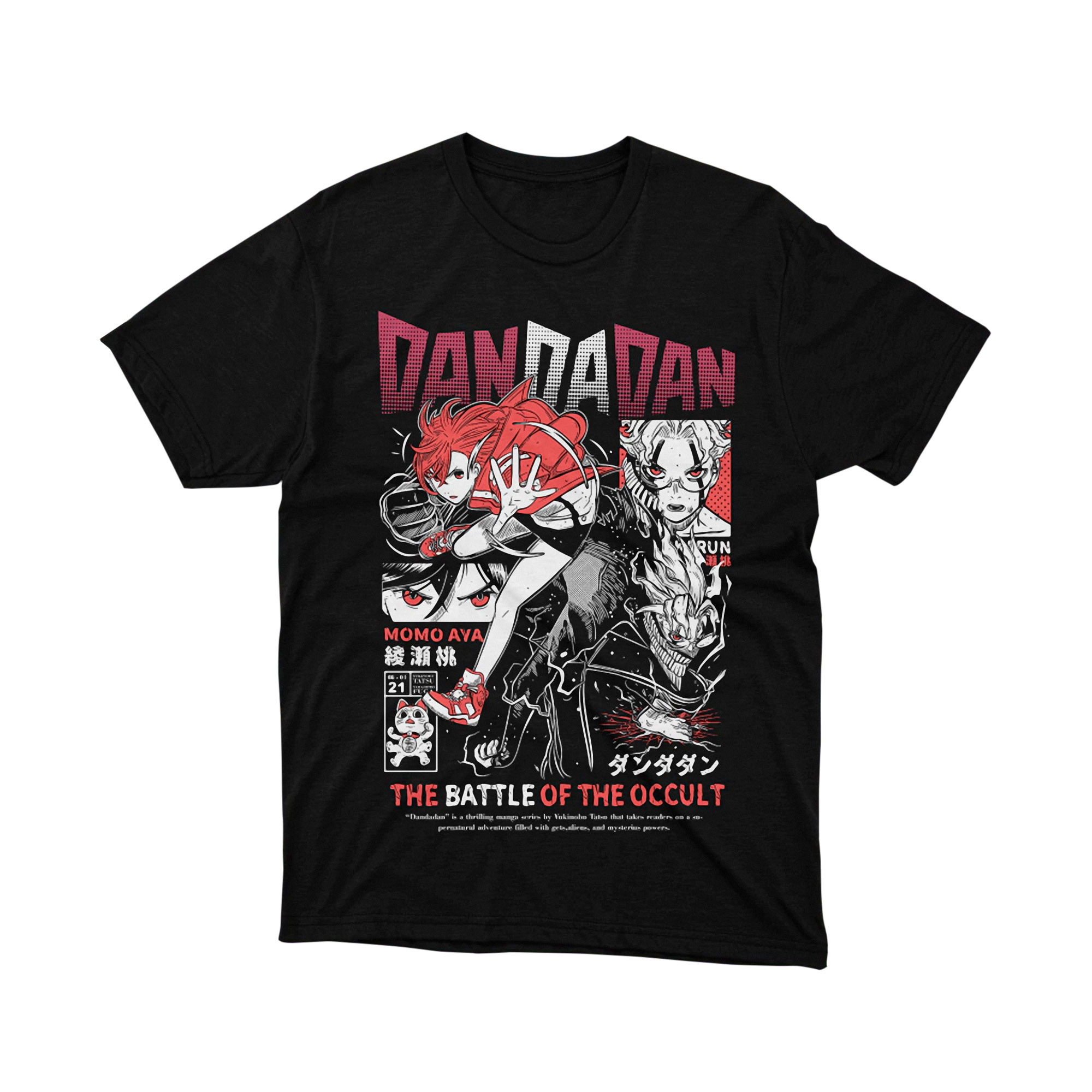 Dandadan Battle of the Occult Anime T Shirt Red Action Japanese Manga Cover