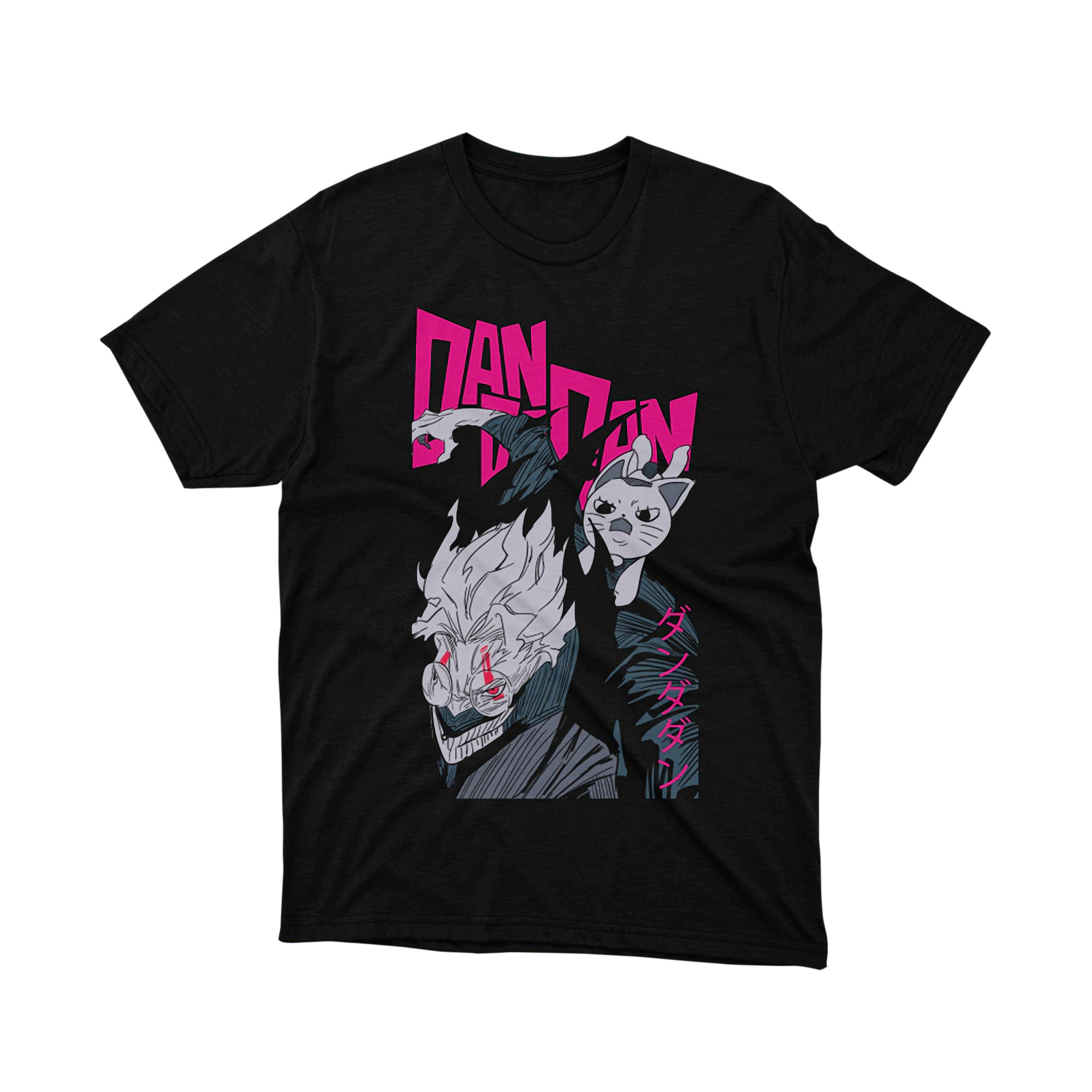 Dandadan Cat and Villain Duo Anime T Shirt Pink Blue Hero Monster Graphic