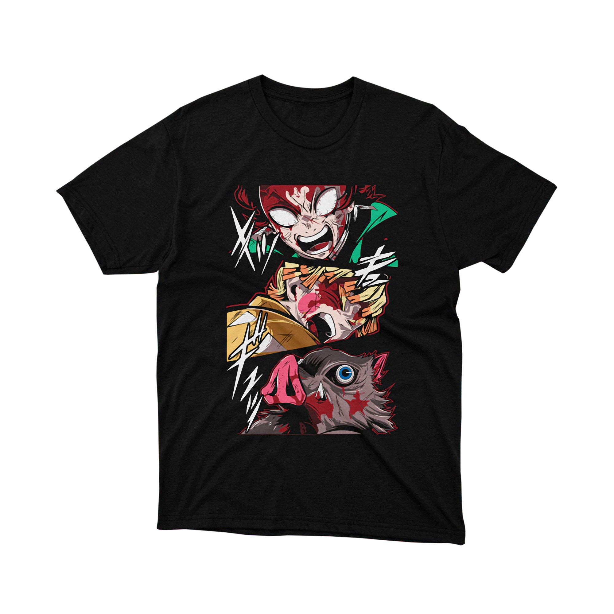 Demon Slayer Anime Trio Action Faces Graphic T Shirt Gift for Anime Fans