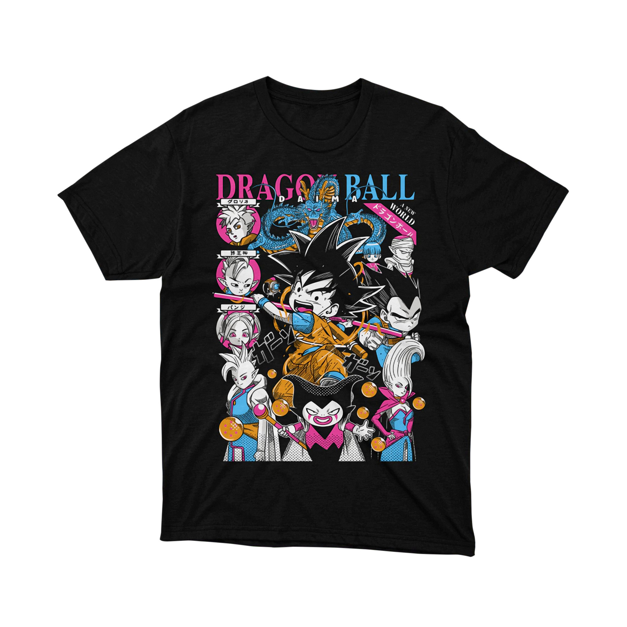 Dragon Ball Characters Graphic Tee Retro Anime Poster Style Shirt Colorful Cartoon Design for Men and Women