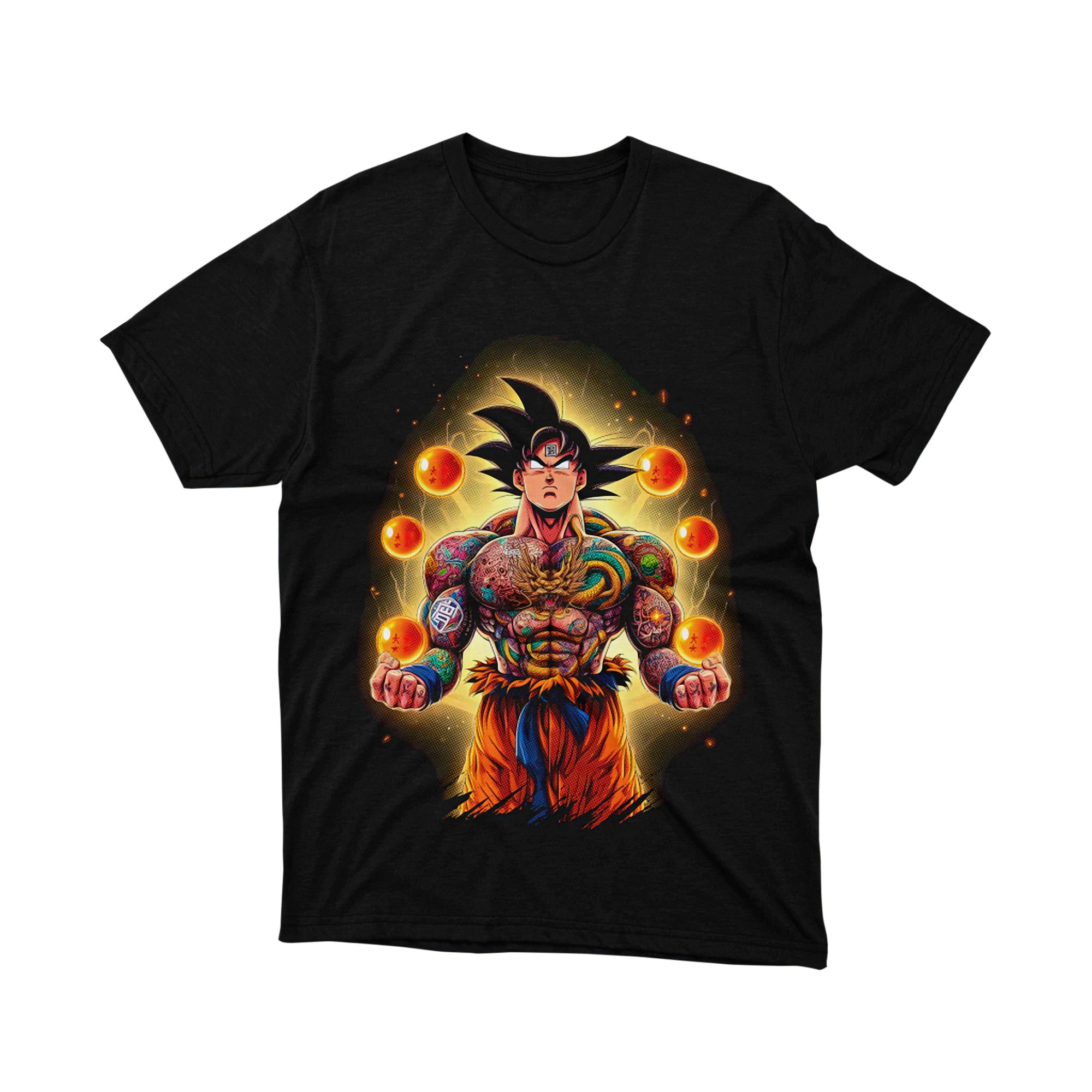 Dragon Ball Tattoo Style Goku Tee Unisex Anime Graphic Shirt Japanese Manga Energy Glow Gift for Anime Fans