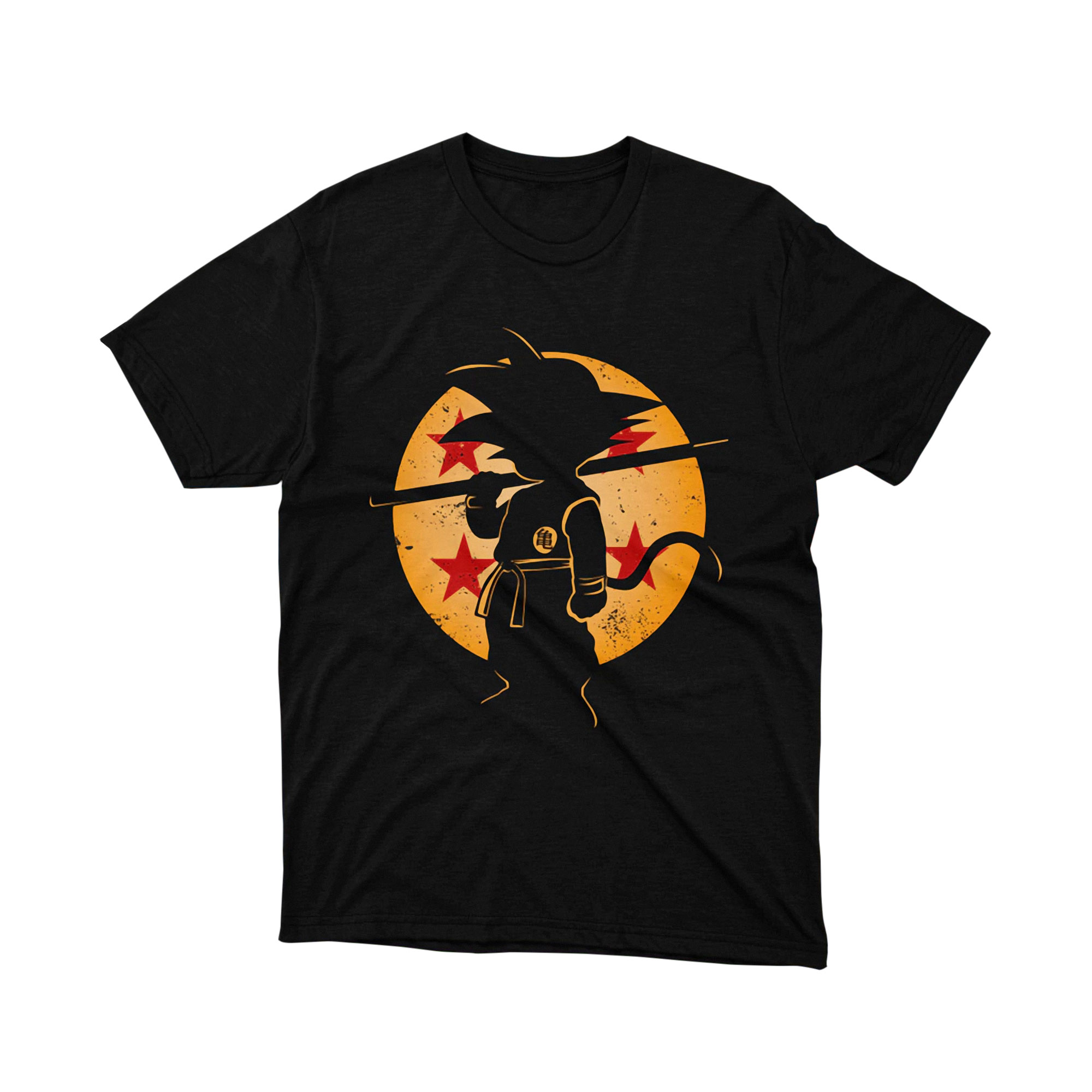 Dragon Warrior Silhouette Tee Unisex Anime Graphic Shirt Japanese Manga Style Retro Orange Circle Gift for Fans