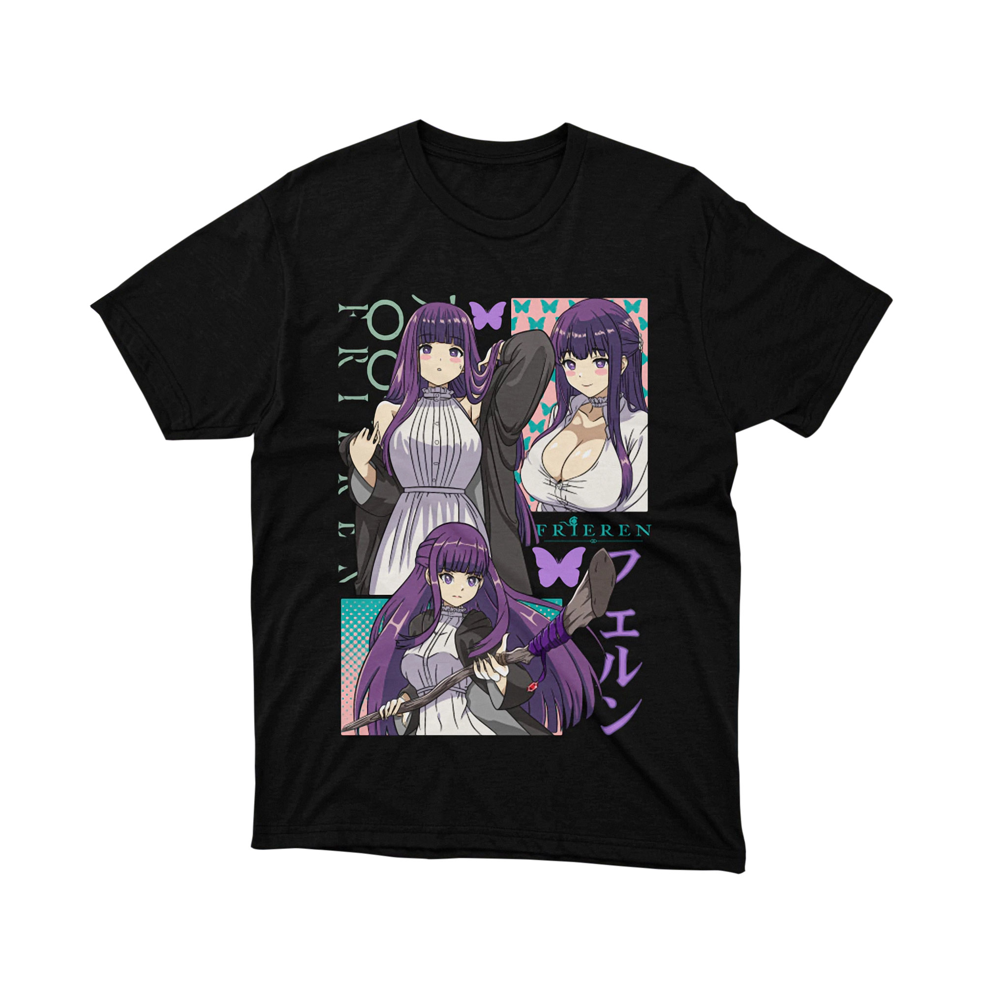 Fern Anime TShirt Multiple Pose Collage Frieren Beyond Journeys End Fan Art