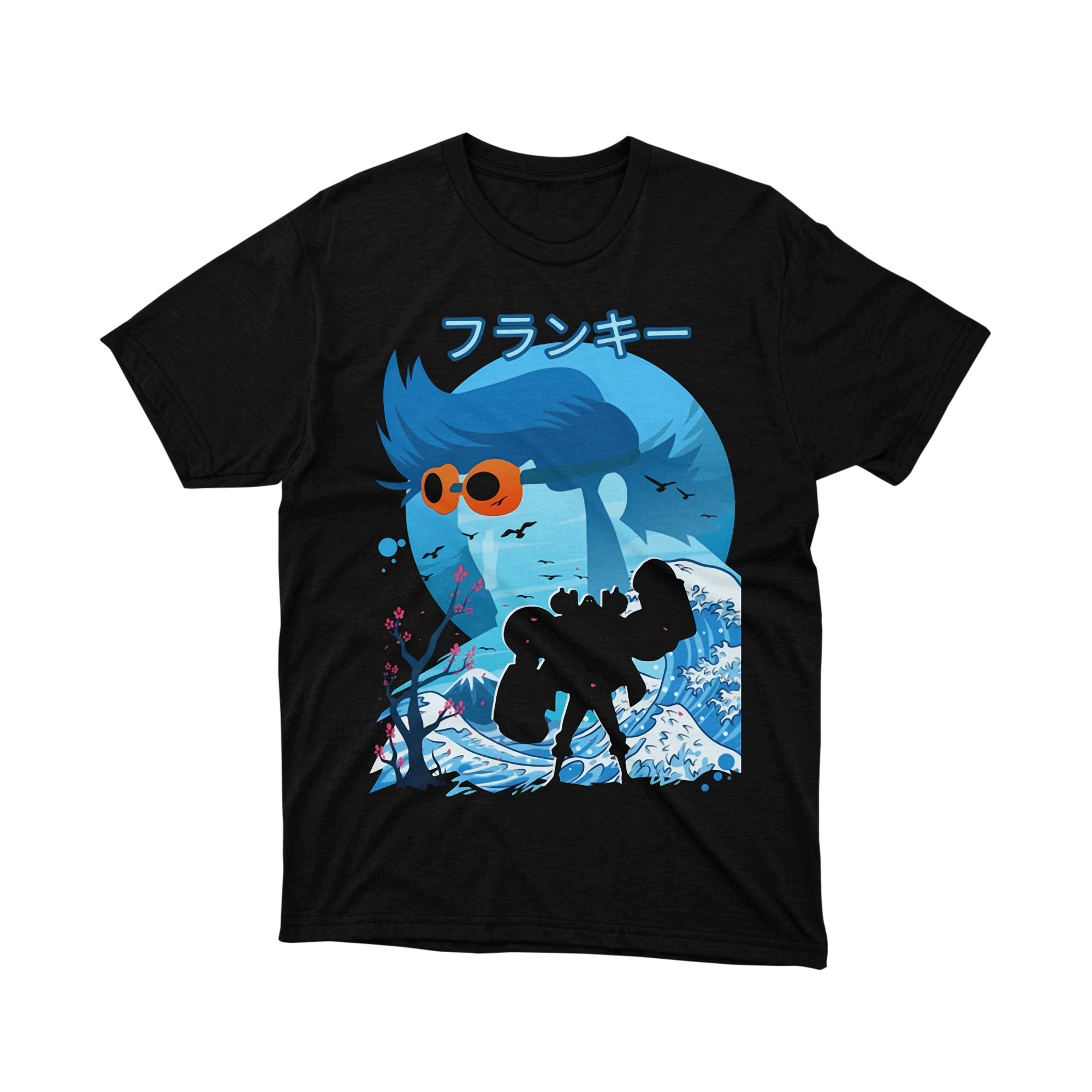 Franky Great Wave Double Exposure Blue Japanese One Piece T Shirt