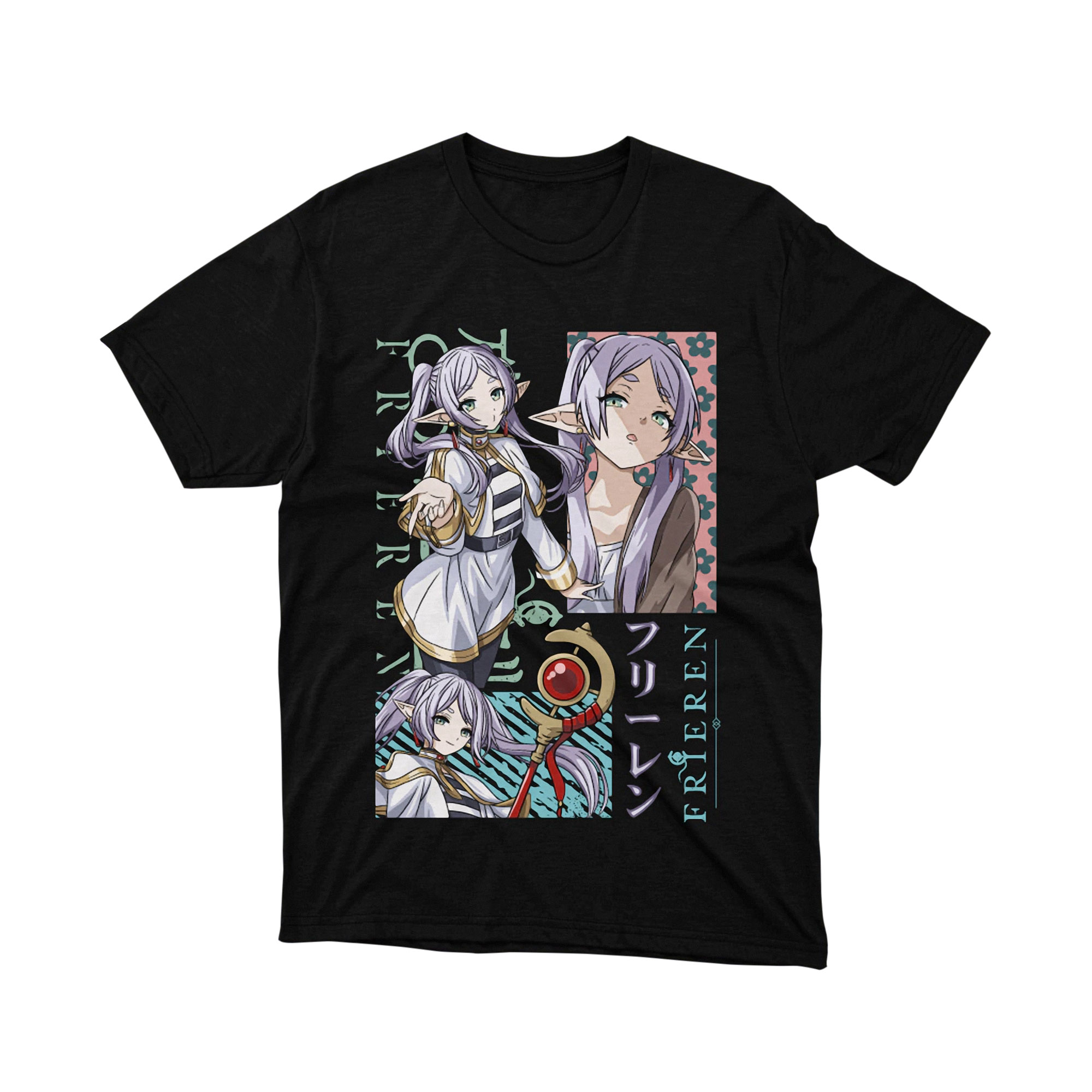 Frieren Anime TShirt Multiple Pose Collage Cute Elf Mage Beyond Journeys End