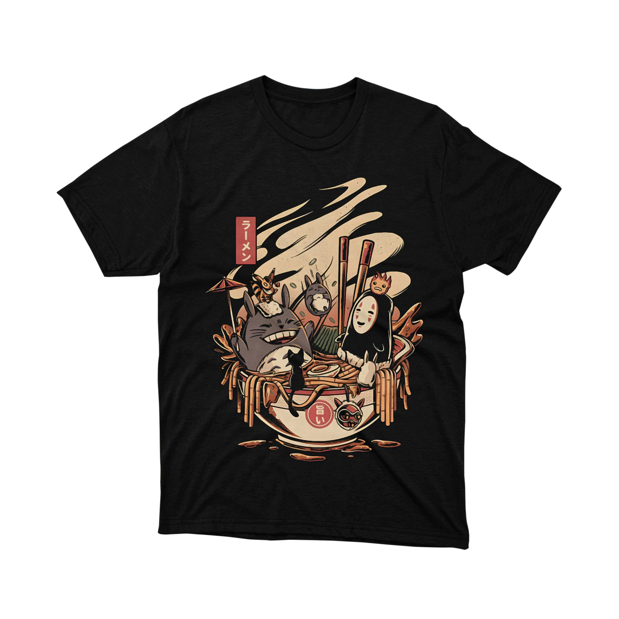 Ghibli Ramen Bowl Spirits No Face Totoro Anime Food Cartoon T Shirt