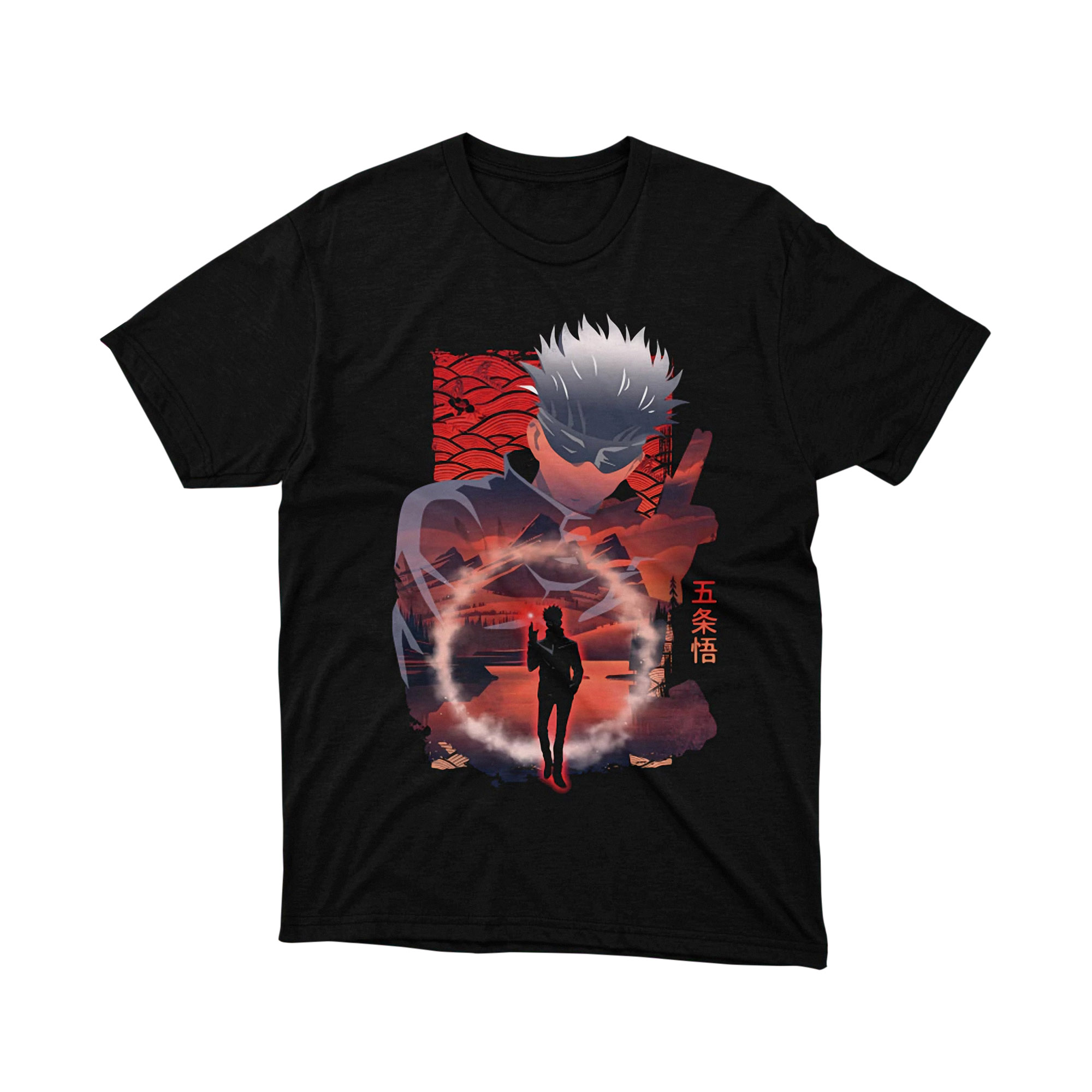 Gojo Satoru Blue and Red Art T Shirt, Jujutsu Kaisen Anime Graphic Tee for Men and Women, Japanese Style Manga Gift