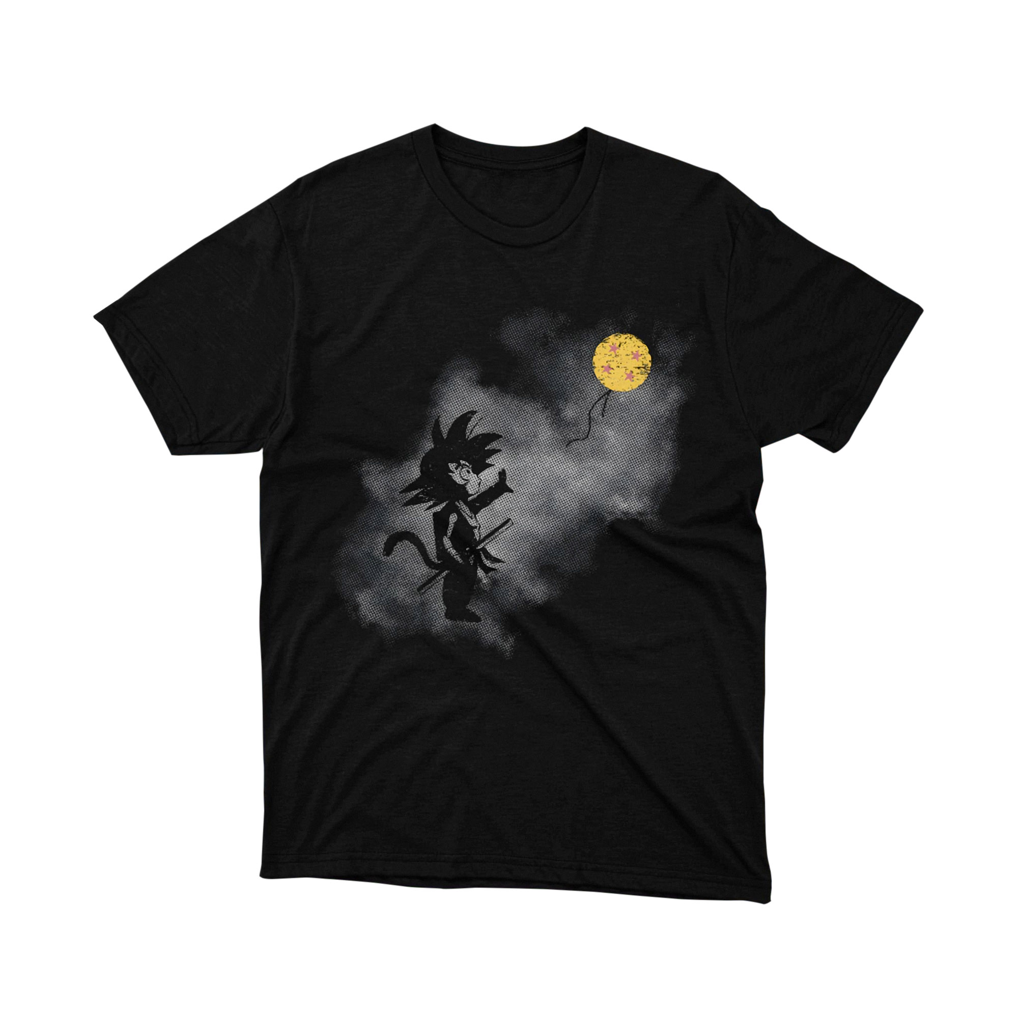 Goku Balloon Silhouette Shirt Vintage Anime Graphic Tee Moonlight Scene Design Shirt for Men and Women