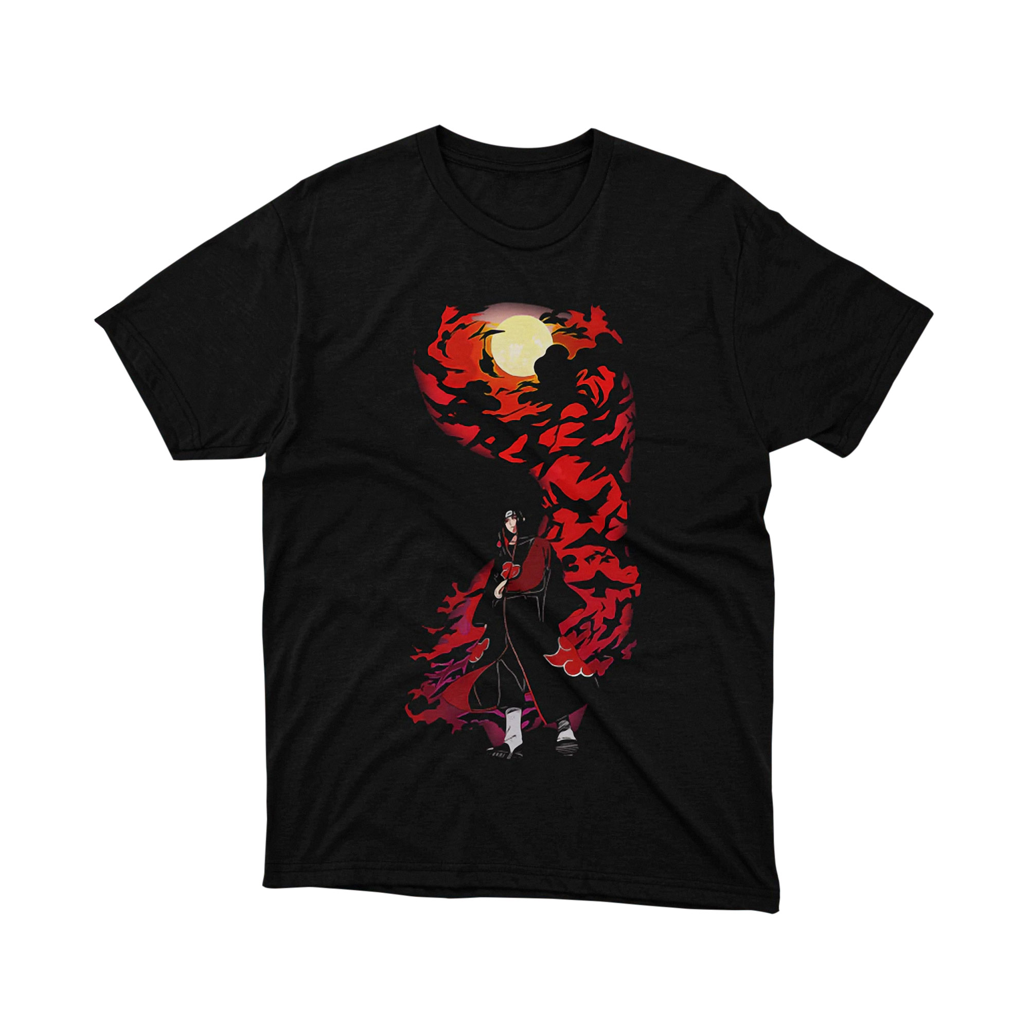 Itachi Uchiha Crow Moon Red Cloud Naruto Akatsuki Anime Graphic T Shirt