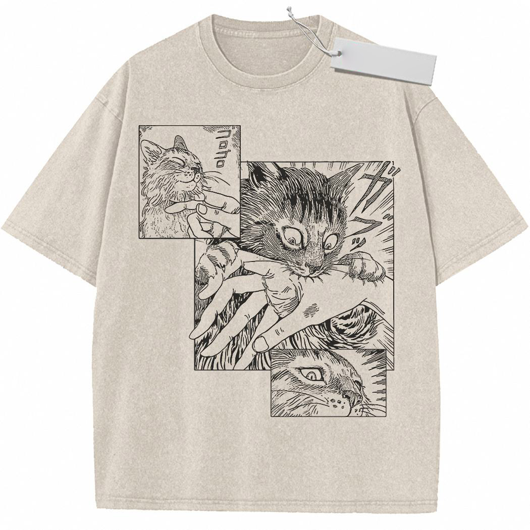 Junji Itoâ€™s Cat Diary Yon  and  Mu Shirt, Junji Ito Shirt, Horror Anime Shirt, Vintage T Shirt 8