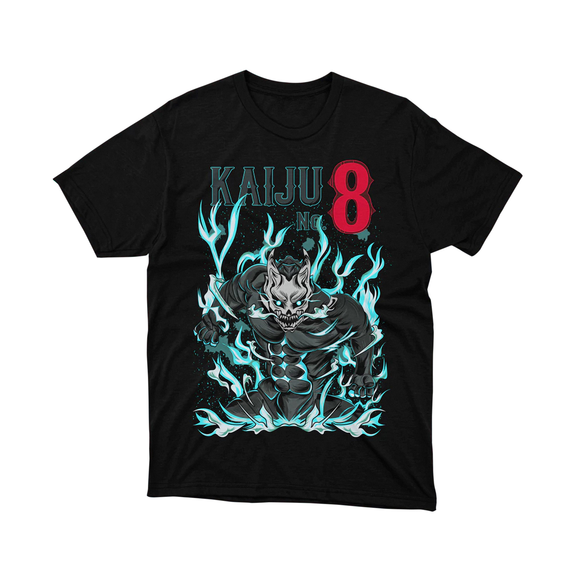 Kaiju No 8 Comic Art Fire Blue Monster Graphic T Shirt