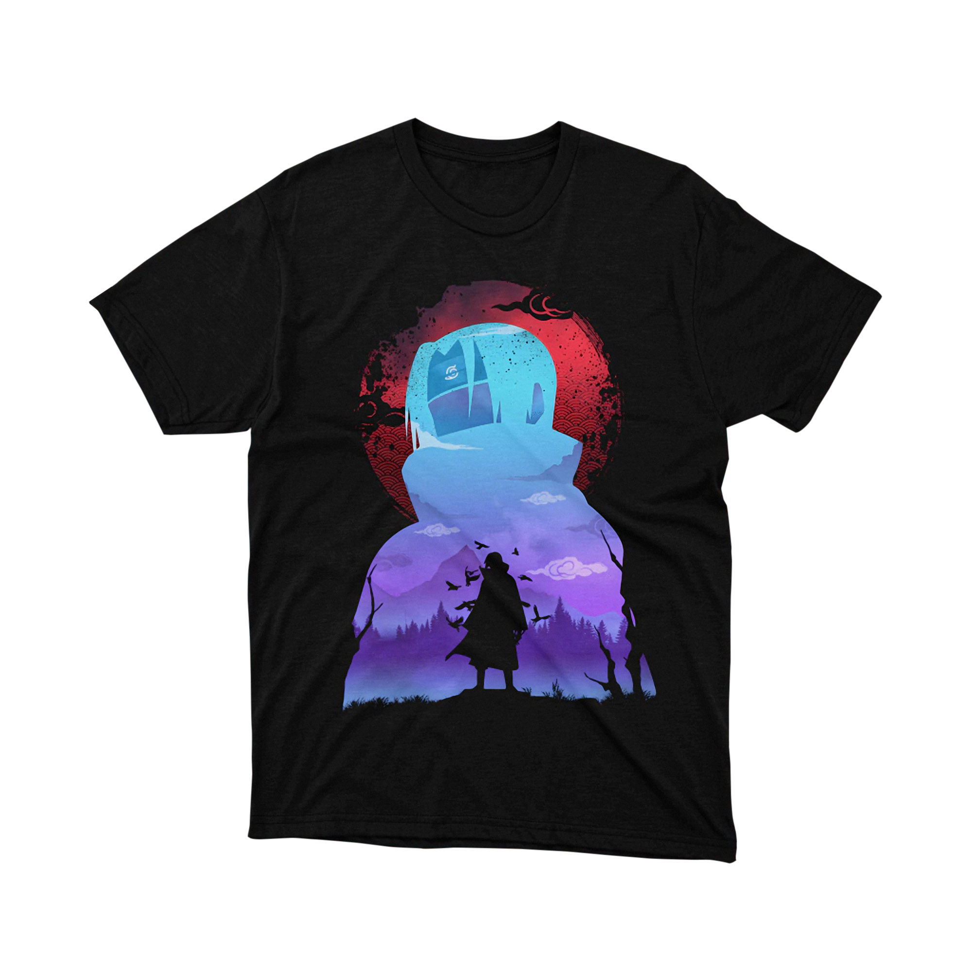 Kakashi Obito Uchiha Blue Red Double Silhouette Naruto Anime T Shirt