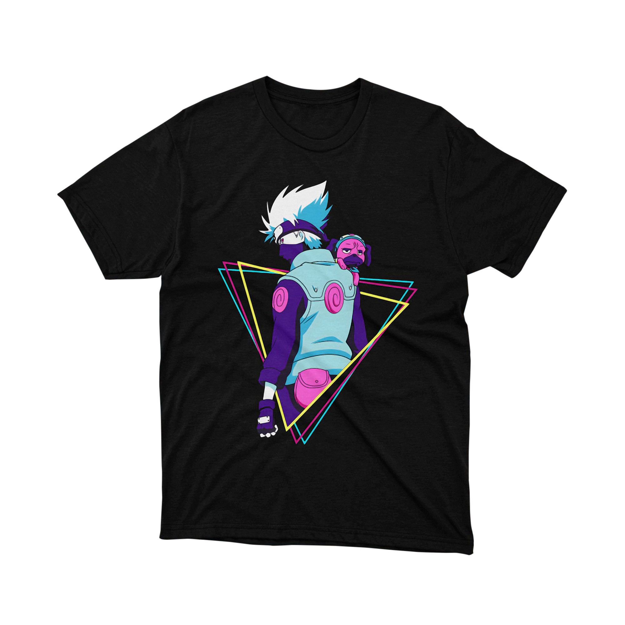 Kakashi Pakkun Vaporwave Triangle Art Naruto Anime Graphic T Shirt