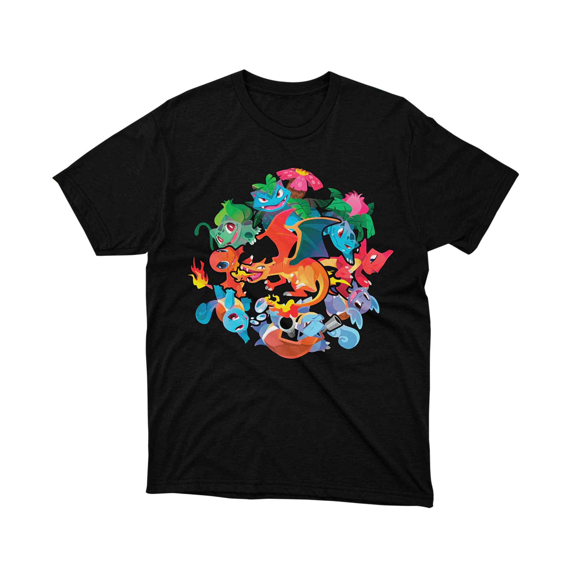 Kanto Starters Cute Cartoon Pokemon Circle Evolution Art T Shirt