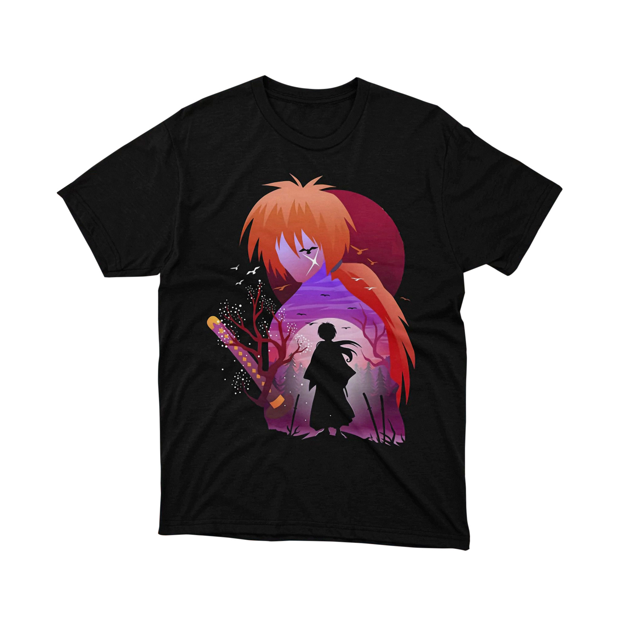 Kenshin Himura Dual Image Sword Red Sun Anime Manga T Shirt