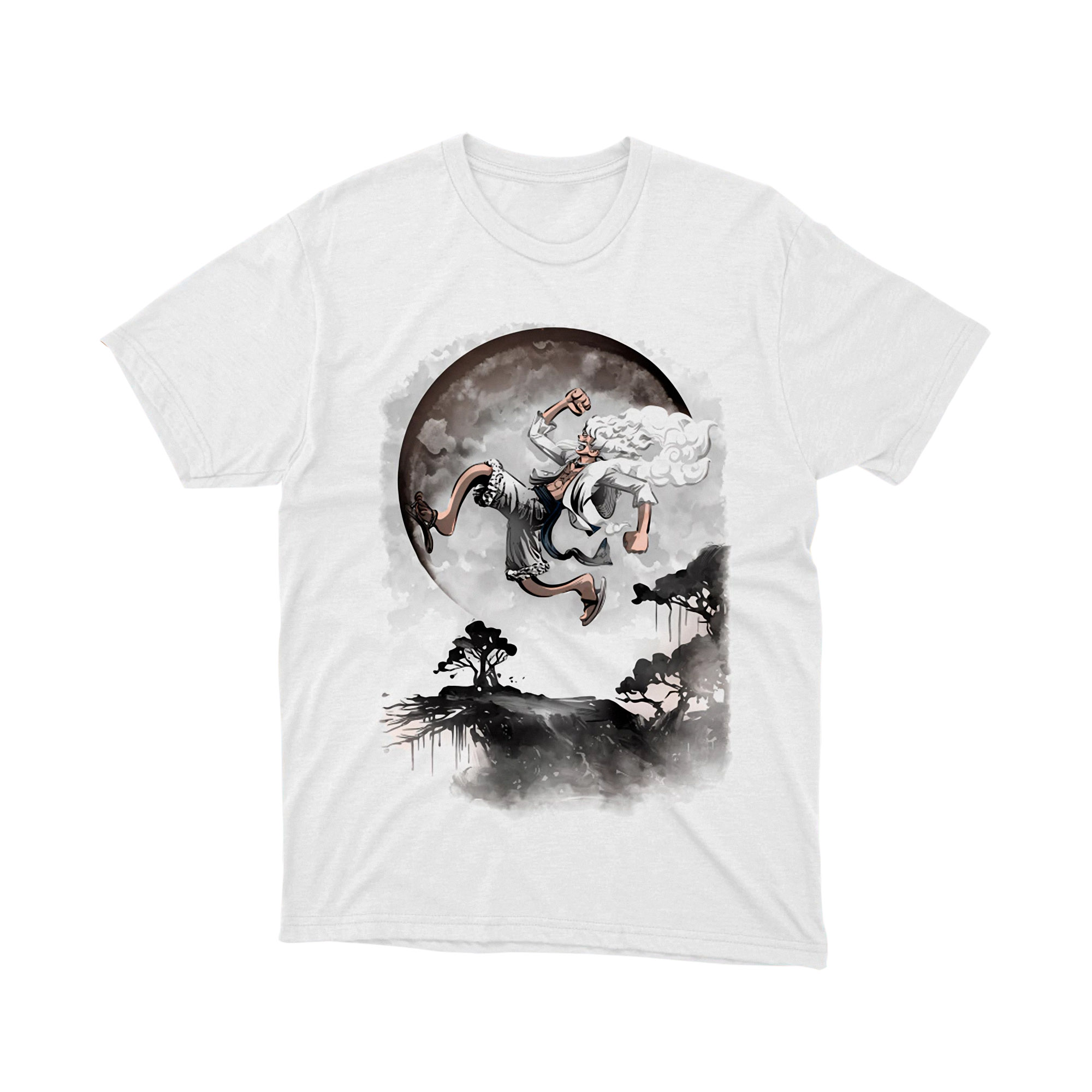 Luffy Gear Five Joyboy Jumping Monochrome Moon One Piece Manga T Shirt