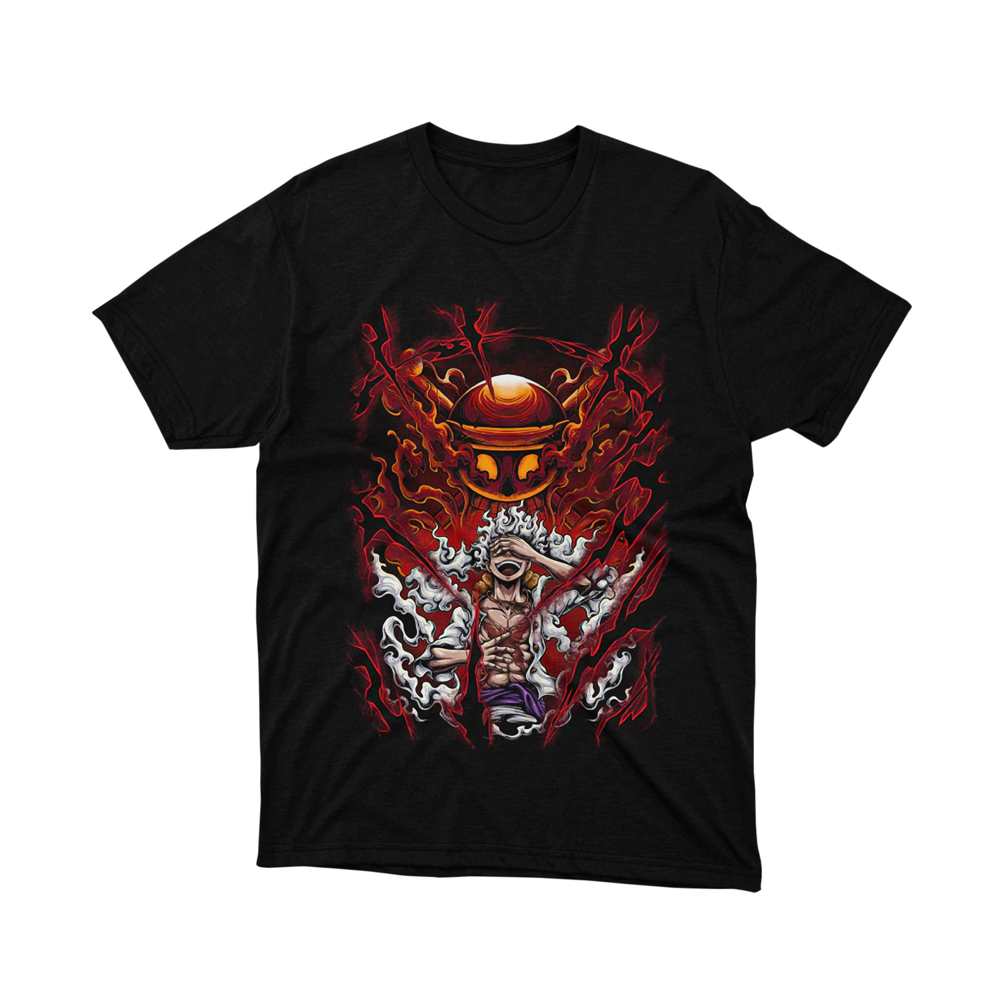 Luffy Gear Five Red Lightning Haki Power One Piece Art T Shirt