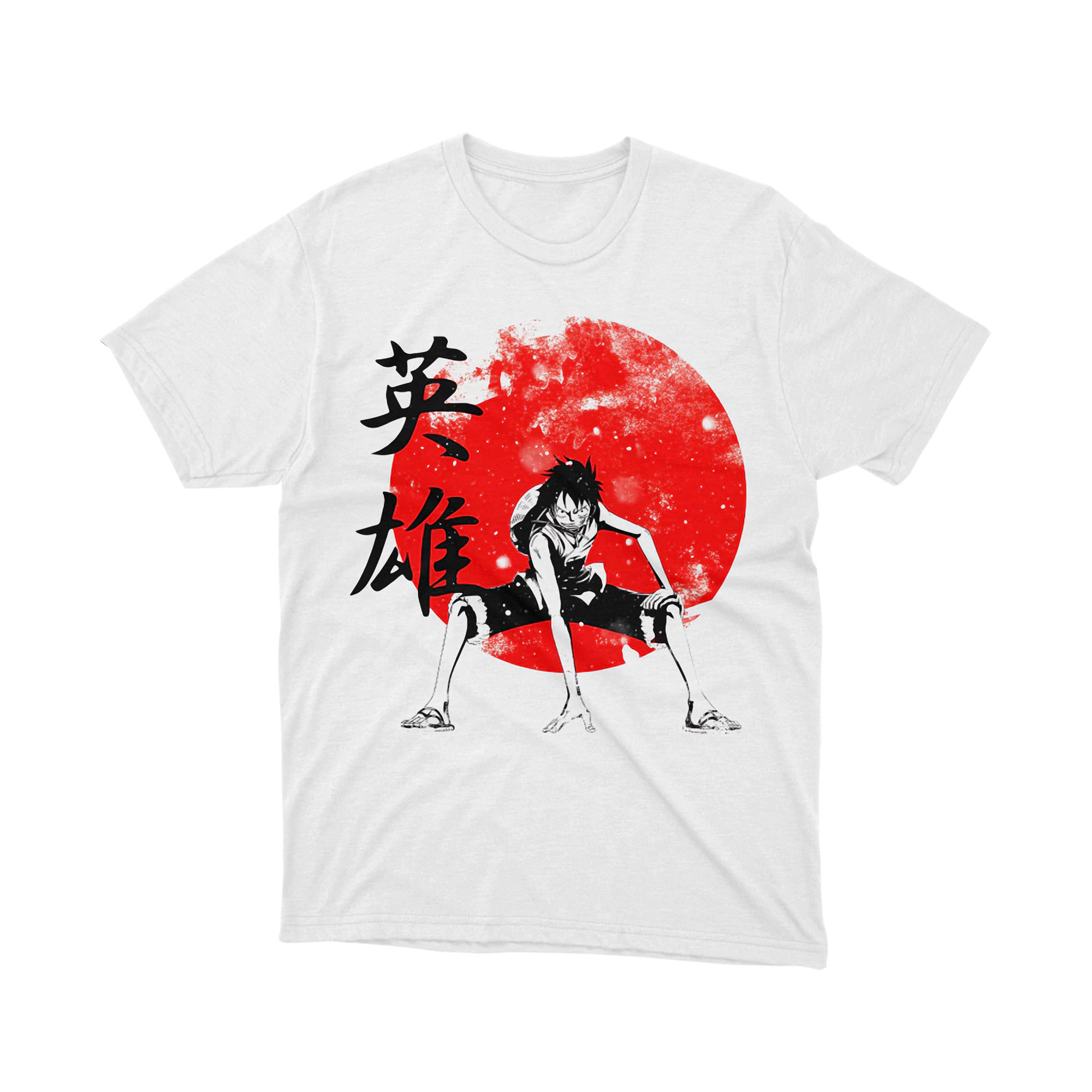 Luffy Japanese Rising Sun Hero One Piece Calligraphy Manga Art T Shirt